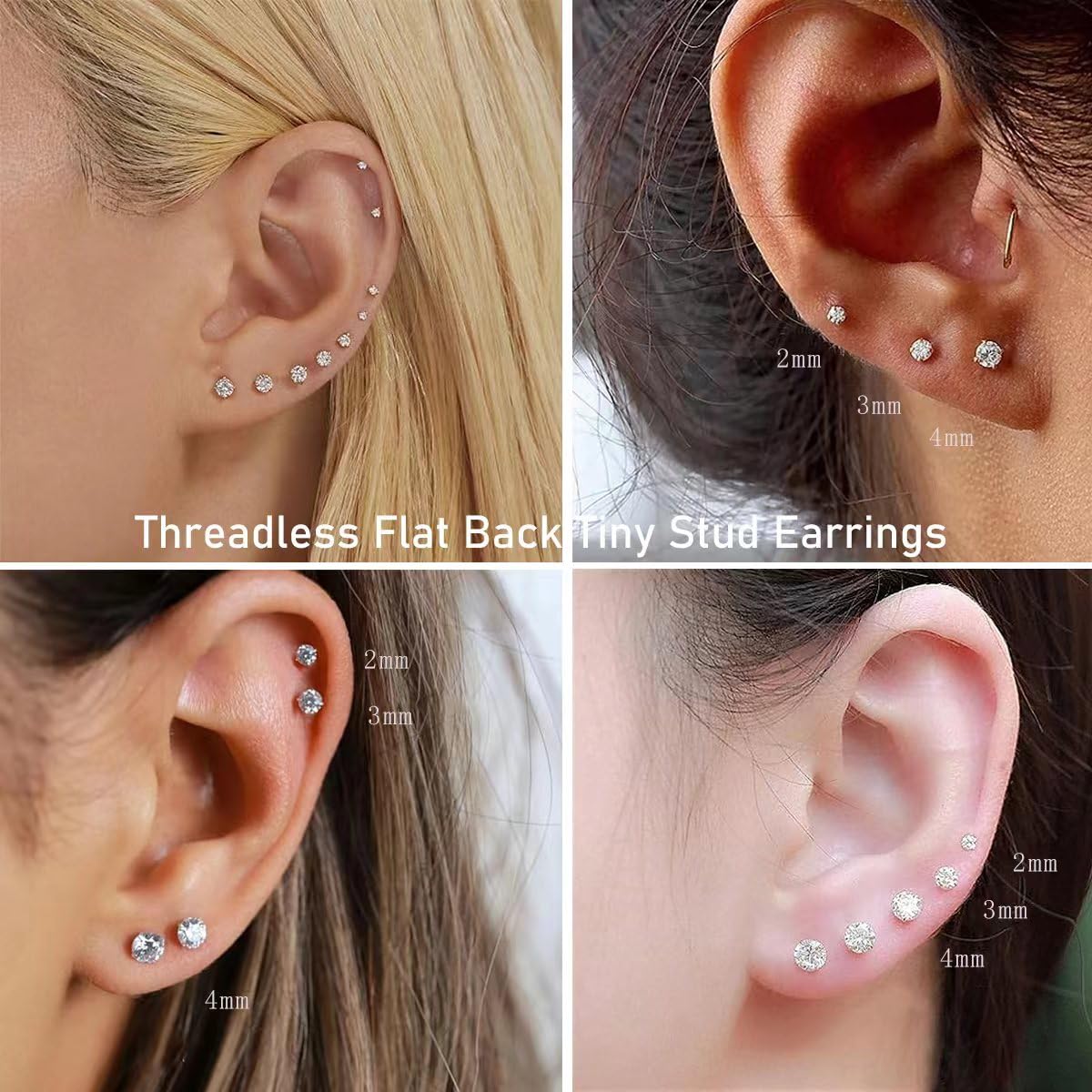 5-6 Pairs Hypoallergenic Surgical Stainless Steel Cubic Zirconia Stud Earrings Set - Flat Back Push-in CZ Ear Studs for Women & Men (2-8mm) | Trendy Cartilage, Helix & Lobe Piercing Jewelry for Everyday Wear & Gift Giving