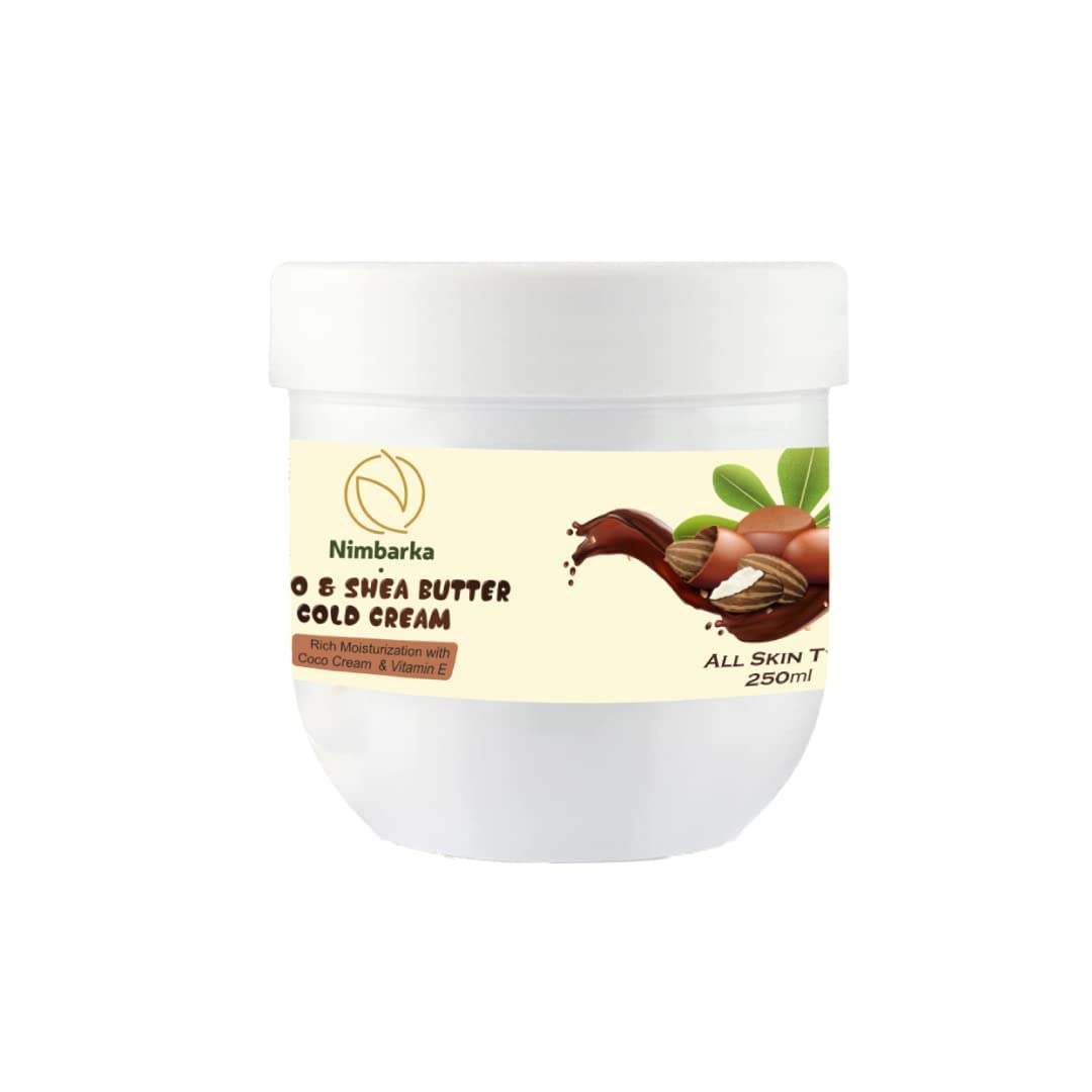 Nimbarka Coco & Shea Butter Cold Cream Face Moisturizer - Deep Hydration with Coconut Oil & Vitamin E (250ml) - Perfect for Dry Skin Care & Nighttime Routine