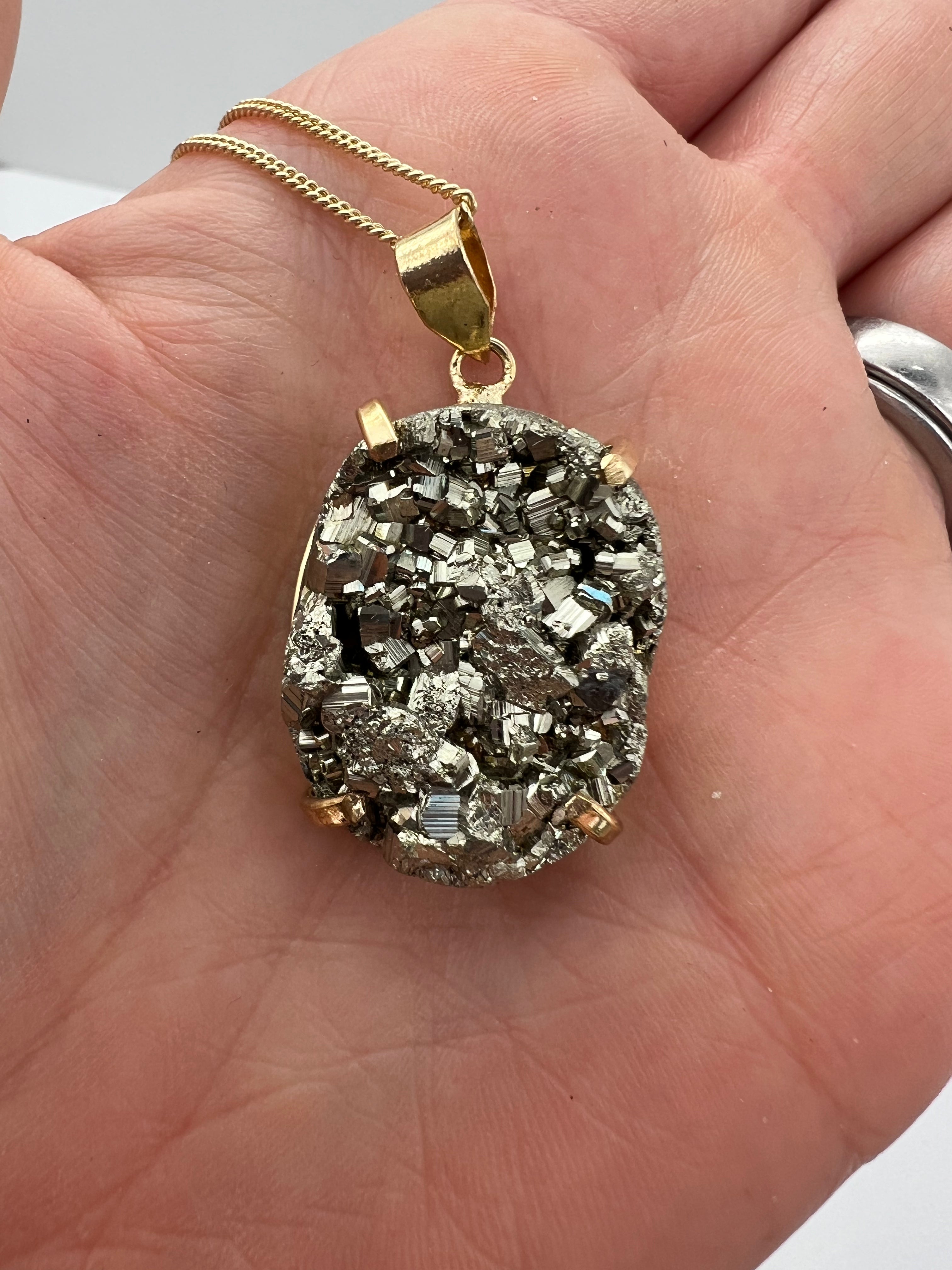 Gold Plated Pyrite Necklace for Women - Crystal and Sage Jewelry - Perfect for Meditation, Yoga & Spiritual Healing