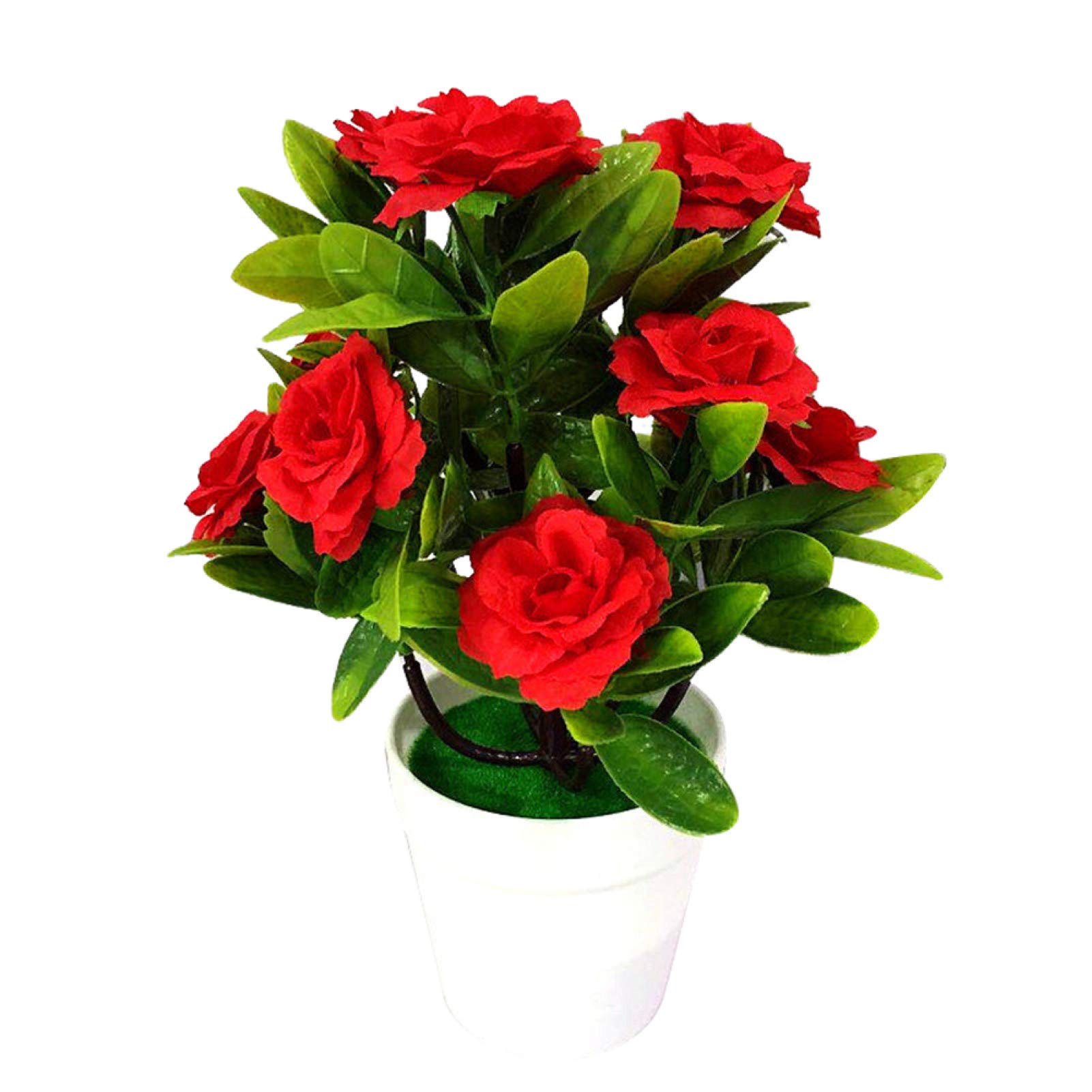 Walbest Artificial Plants & Fake Flowers - 1 Set Artificial Pine Tree & Rose Potted Bonsai for Home, Office, Garden Decor (Red) | Perfect for Living Room Centerpiece, Desk Decor & Outdoor Landscaping