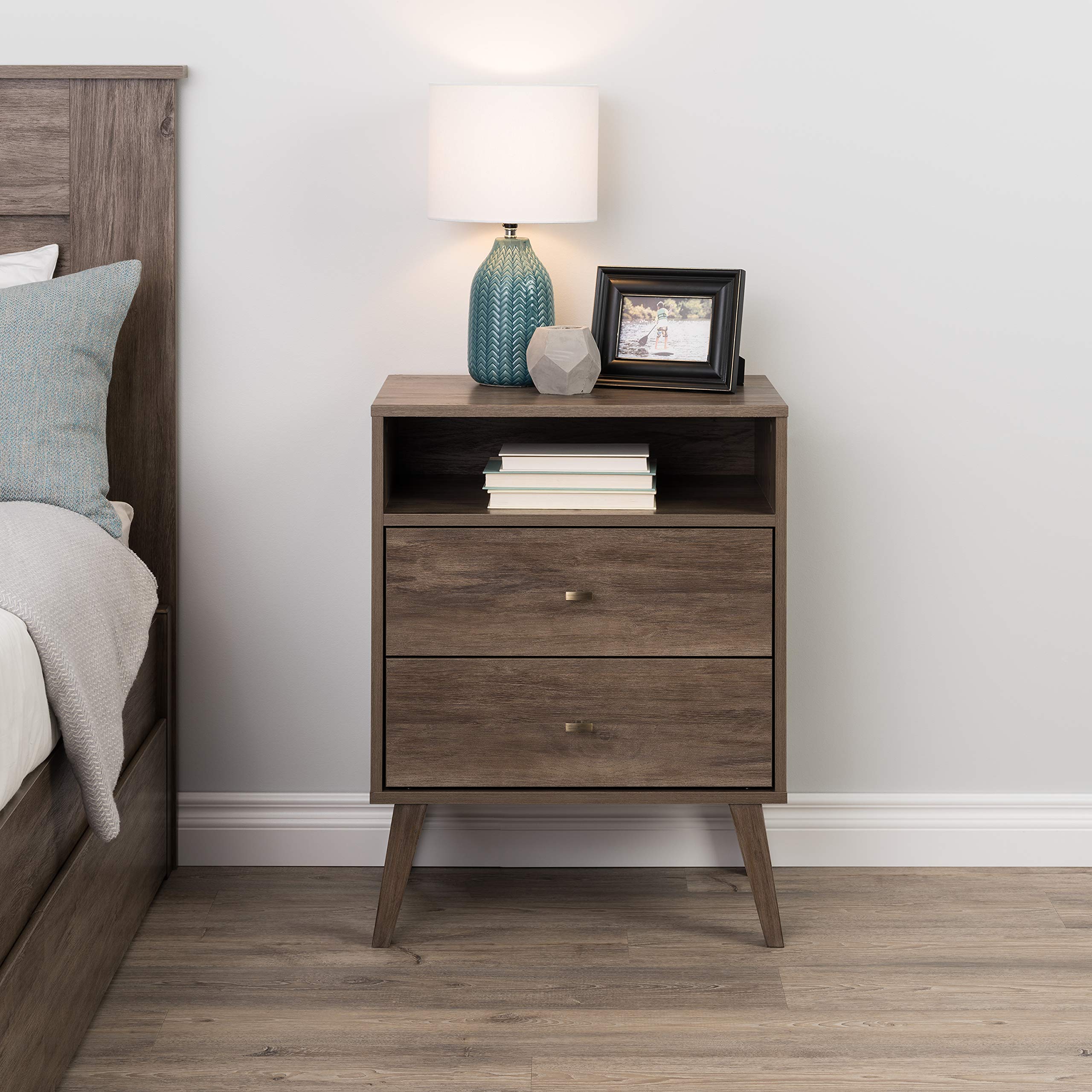Prepac Milo 6-Drawer Dresser and 2-Drawer Tall Nightstand with Open Shelf - Drifted Gray - Modern Bedroom Furniture Set for Storage and Organization
