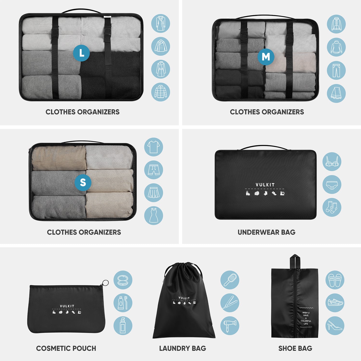 7PCS Waterproof Travel Packing Cubes Set - Luggage Organizers for Suitcase & Backpack | Perfect for Business Trips, Vacations & Camping Gear Organization
