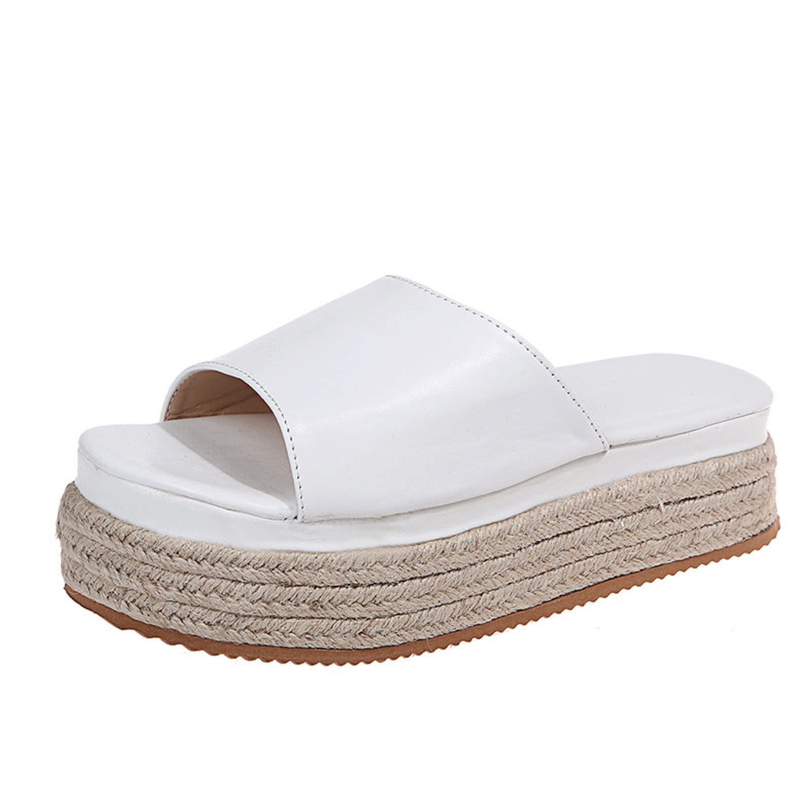 **WOilERQ Women's Thick-Soled Hemp Sandals - Comfortable Summer Slippers for Indoor & Outdoor Use - Breathable Fingerless Beach Sandals - White, Size 36 - Perfect for Beach, Pool, and Home Relaxation**