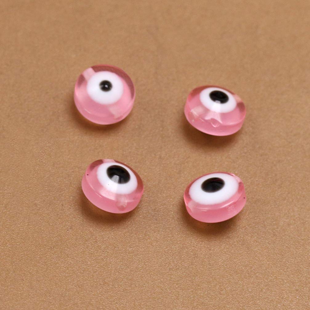 PRETYZOOM 100pcs Round Evil Eye Handmade Glass Lampwork Beads - Charms Spacer Beads for DIY Bracelets & Necklaces - Jewelry Making Supplies in Light Pink - Perfect for Boho Style & Protection Jewelry Crafts