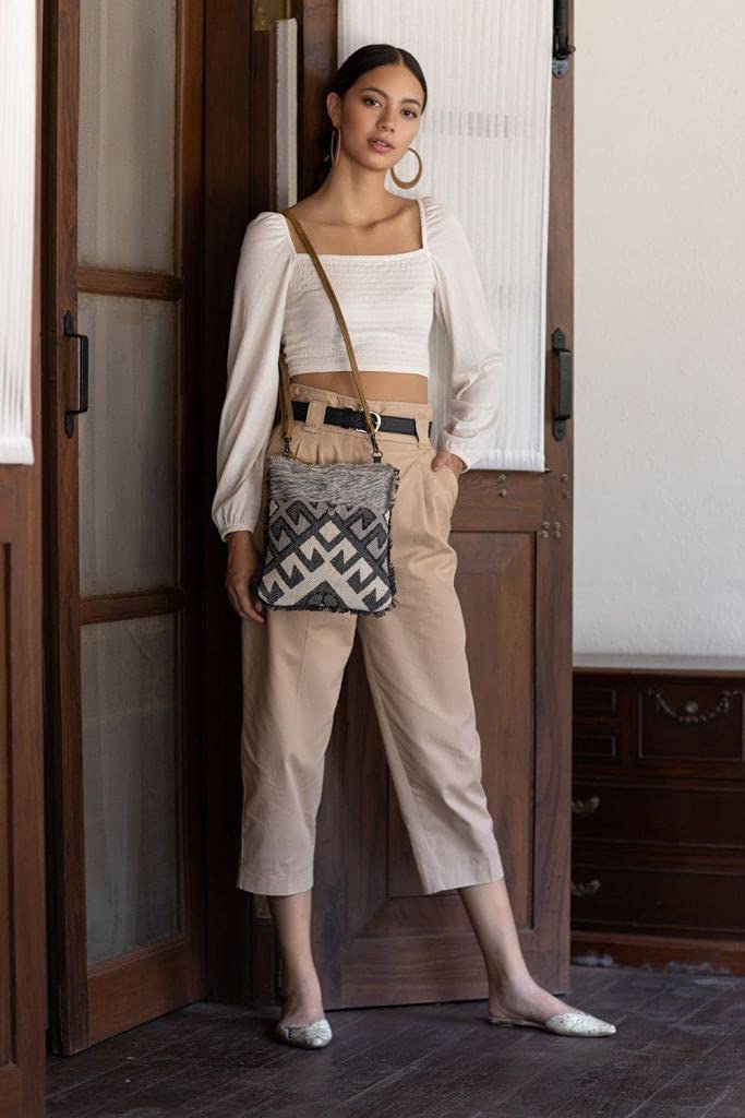 Myra Crisscross Crossbody Bag - Upcycled Leather & Canvas for Travel & Daily Use