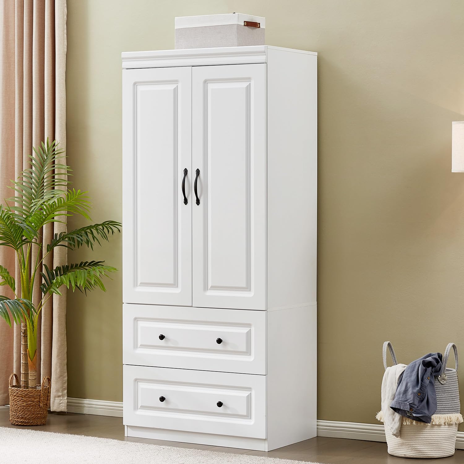 Classic White Wooden Armoire Wardrobe Closet - 47.3