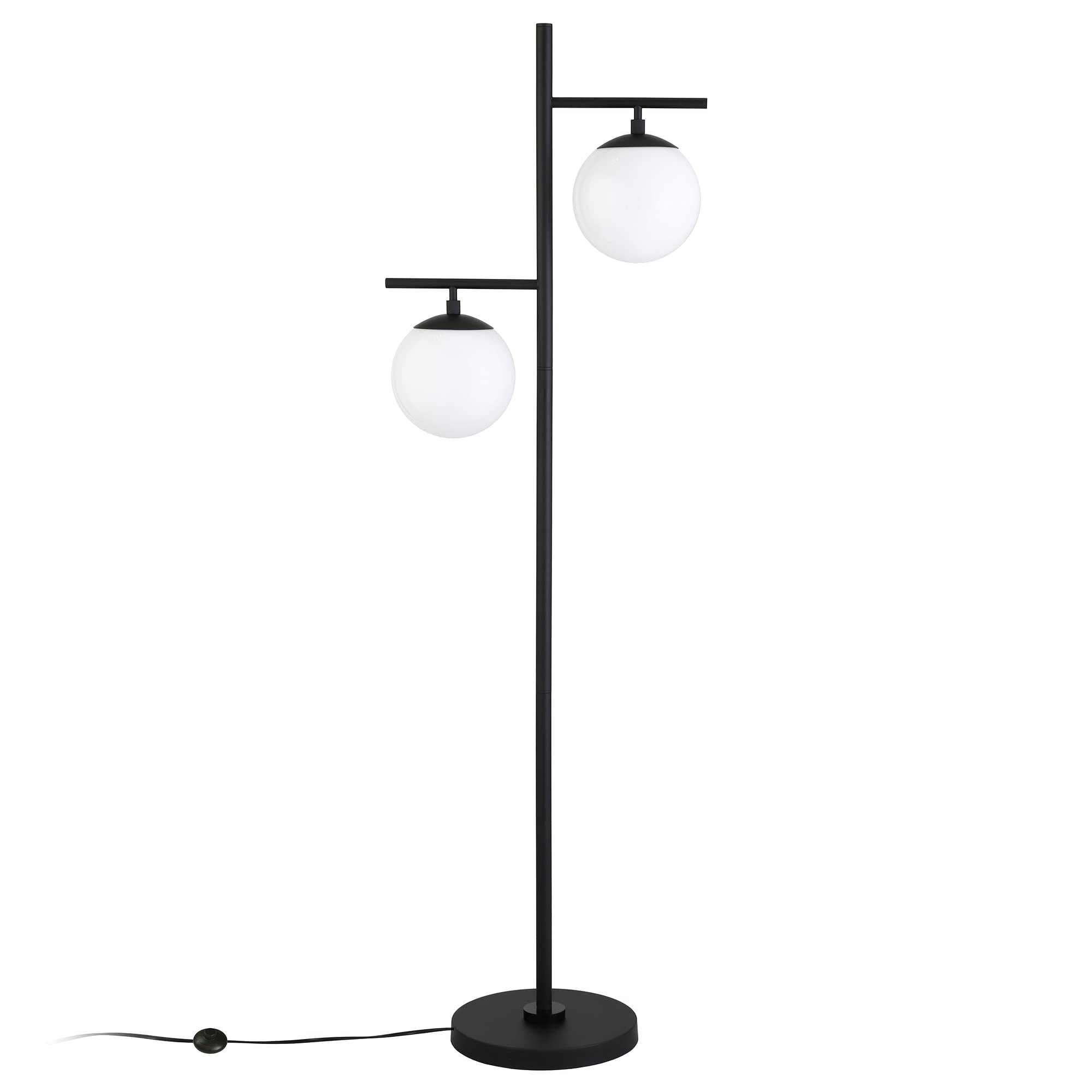 Henn&Hart 2-Light Blackened Bronze Floor Lamp with Glass Shades - Modern Lighting for Living Room, Bedroom, Office & Dining Room - Perfect for Reading, Relaxing & Home Decor