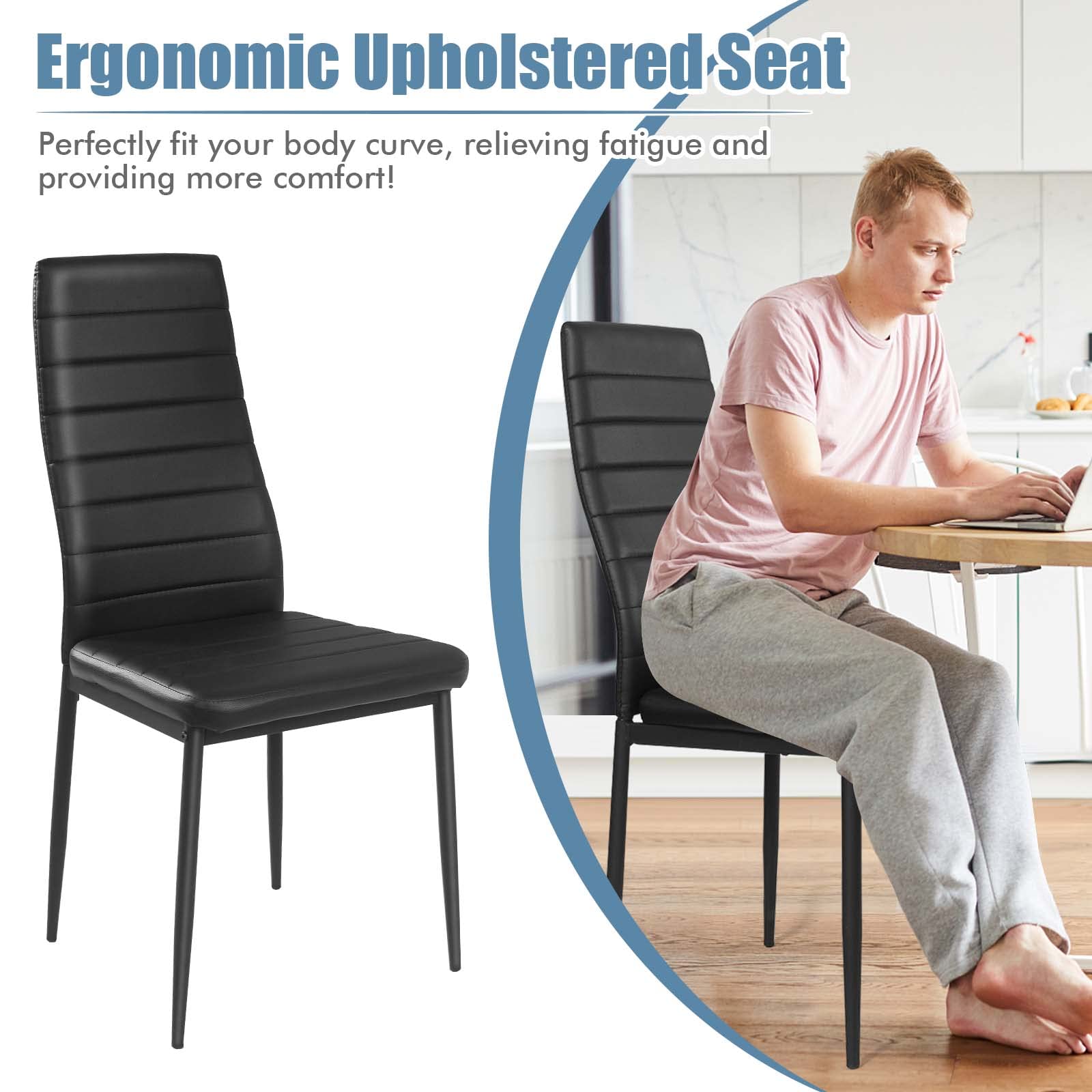 Giantex Set of 4 Upholstered Dining Chairs with Stain-Resistant PVC Leather, Non-Slip Foot Pads - Easy to Clean & Assemble, High Back Kitchen & Dining Room Chairs (Black) - Perfect for Home, Restaurant, and Office Use