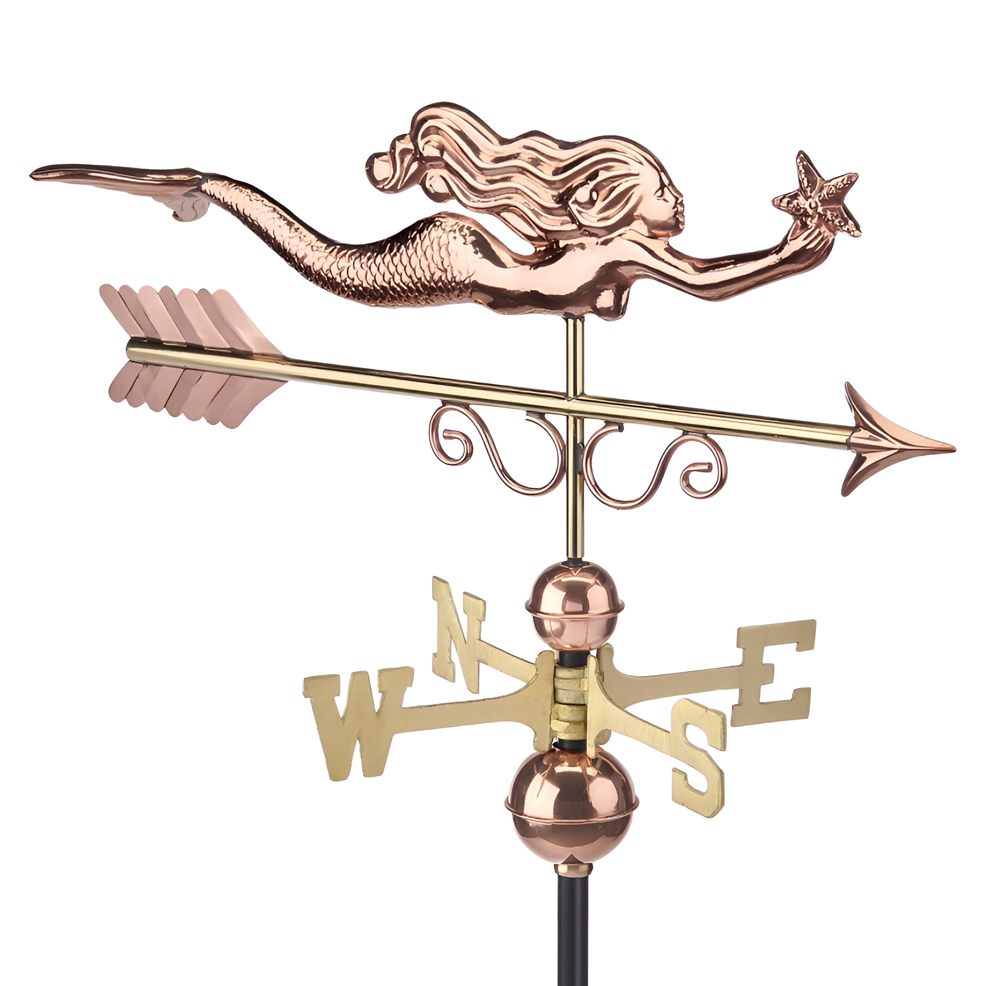 Little Mermaid Weathervane - Decorative Outdoor Copper Weather Vane for Garden, Roof, or Yard - Perfect for Beach House, Coastal Decor, and Disney Fans