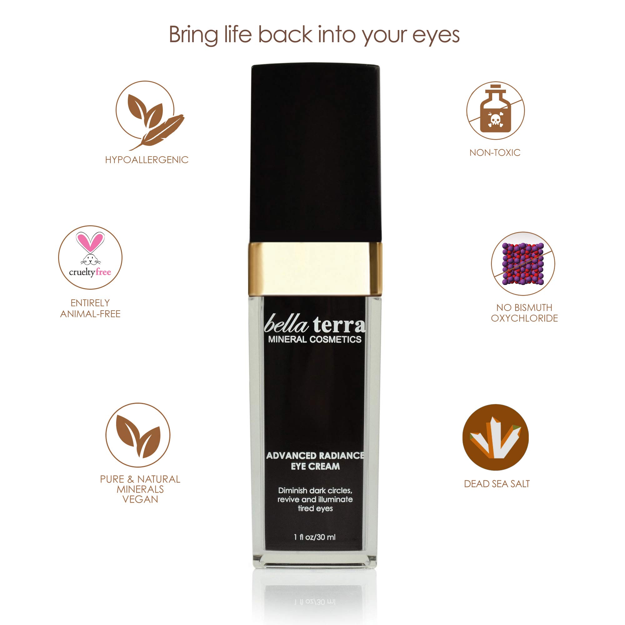 Bella Terra Advanced Radiance Eye Cream - Anti-Aging Eye Treatment for Wrinkles & Dark Circles | Hydrating Daily Moisturizer | Fast-Acting Skin Renewal Formula (1 fl oz/30ml) | Perfect for Morning & Night Skincare Routine