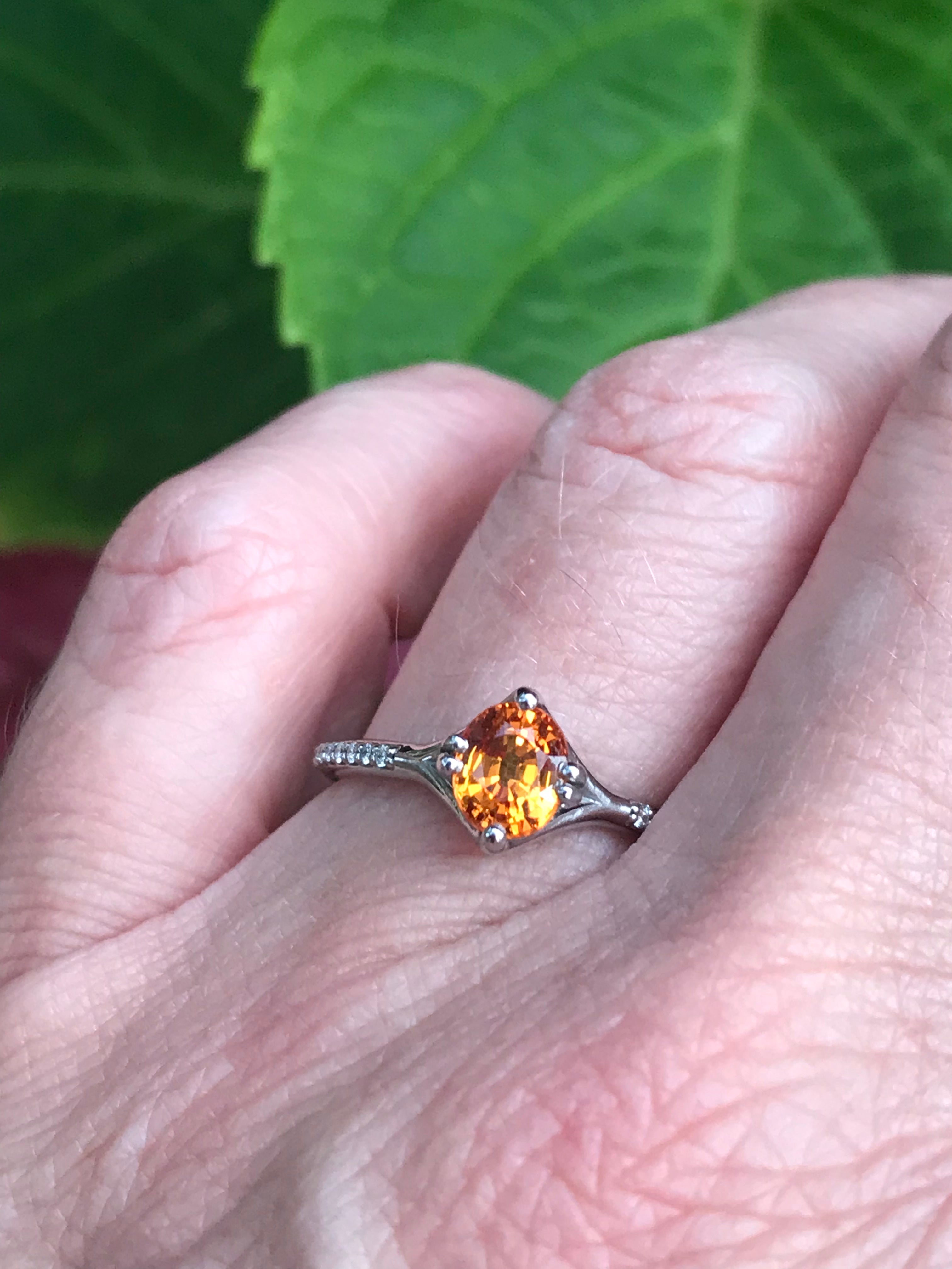 Exquisite Palladium Spessartine Garnet Diamond Ring for Women | Elegant Wedding, Engagement & Anniversary Jewelry Gift