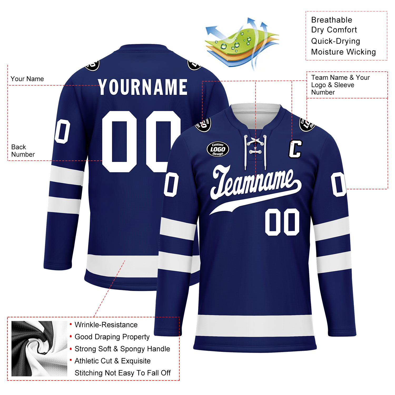 Custom Blue & White Personalized Hockey Jersey HCKJ01 - High-Quality Embroidered Hockey Uniform for Teams & Fans - Perfect for Games, Tournaments & Sports Events