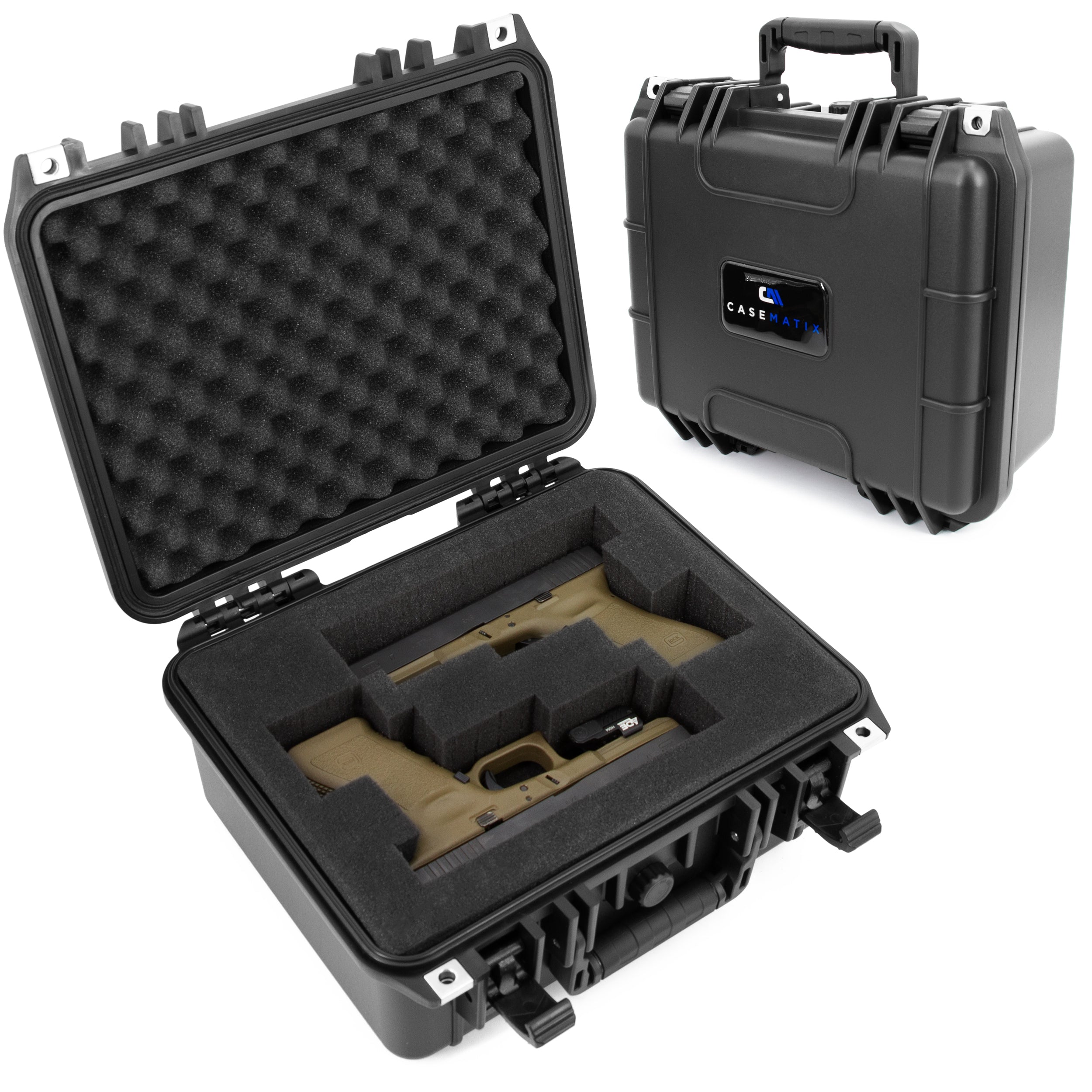 CASEMATIX 13 Hard Case for 2 Handguns - Waterproof & Shockproof Pistol Case with Accessory Storage | Secure Storage for Multiple Magazines & Firearms | Ideal for Range, Travel & Home Protection