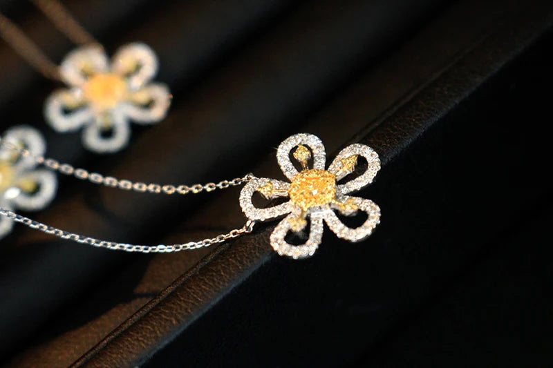 18K White Gold Real Natural Yellow Diamond Pendant Necklace for Women - Elegant Jewelry Gift for Anniversary, Birthday & Special Occasions