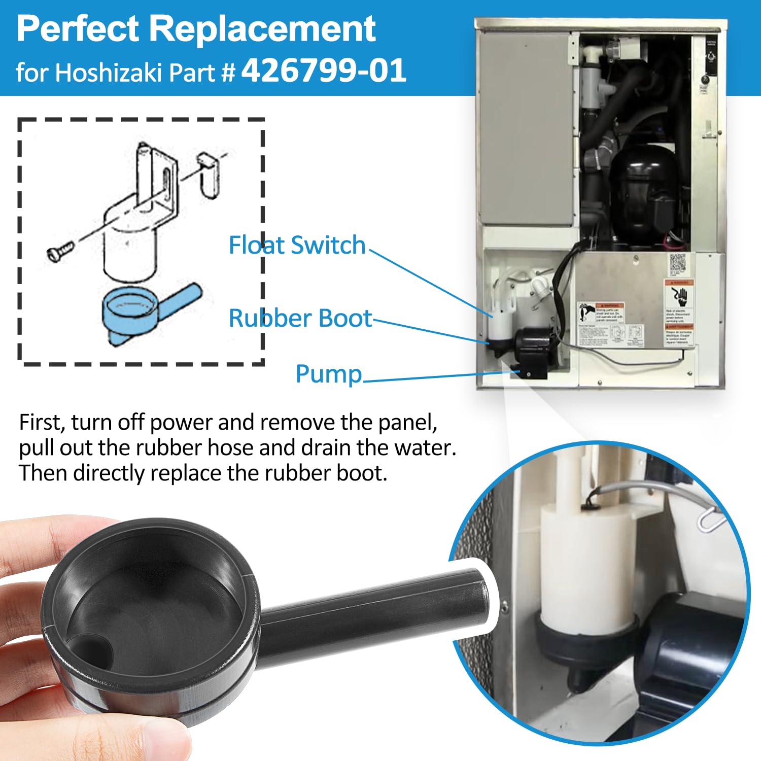 Hoshizaki Ice Maker Float Switch Connector with Rubber Boot and Hose - Replacement Part 426799-01 for Commercial Ice Machines - Perfect for Restaurant, Bar, and Hotel Use
