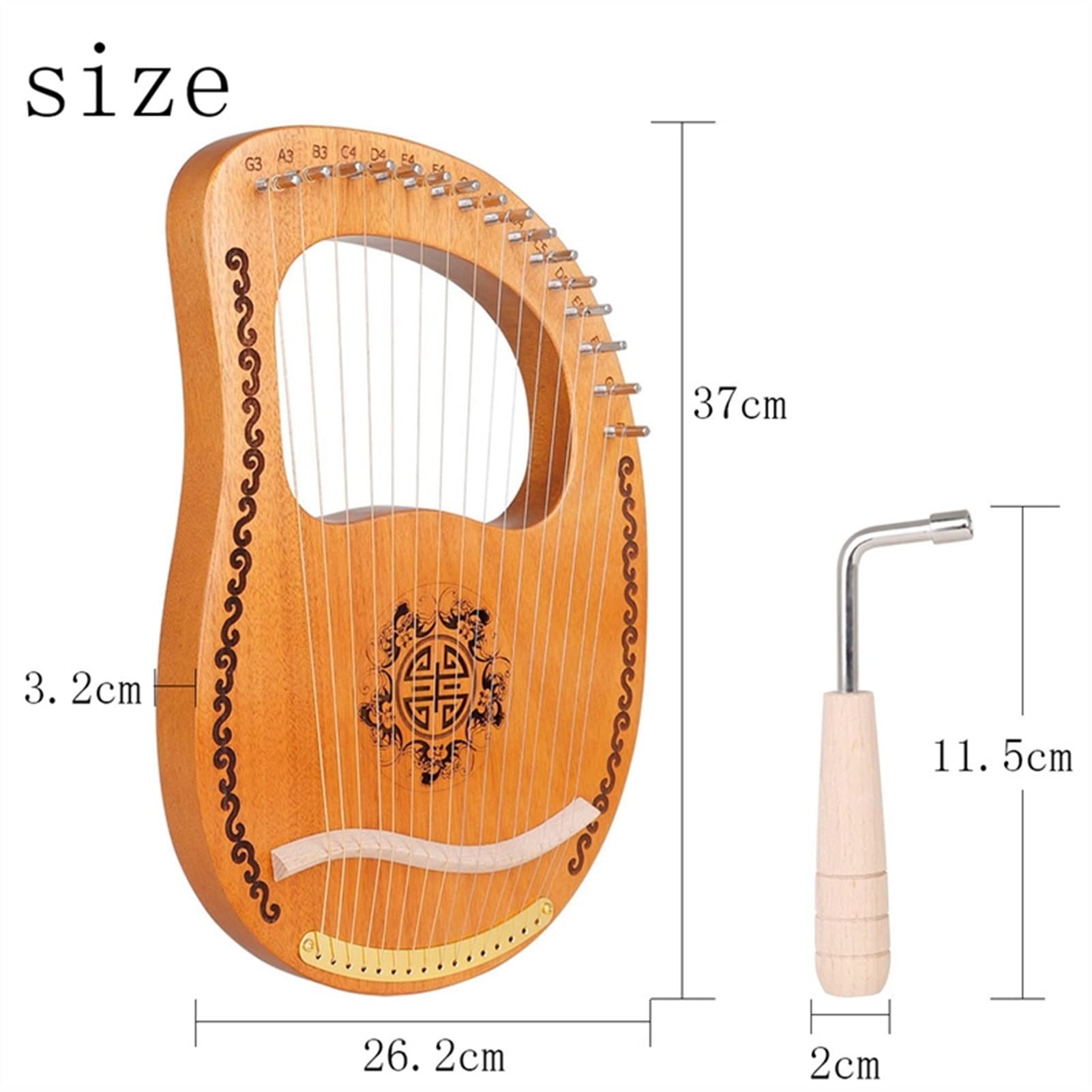 16 String Lyre Harp with Mahogany Body - Professional Musical Instrument with Tuning Wrench - Perfect for Beginners, Meditation, Celtic Music & Home Decor