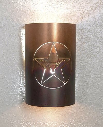 Solid Copper Wall Sconce - Longhorn Design - 12.75 Inch Rust-Resistant Indoor/Outdoor Lighting Fixture for Patio, Porch, Bedroom & Hallway Decor