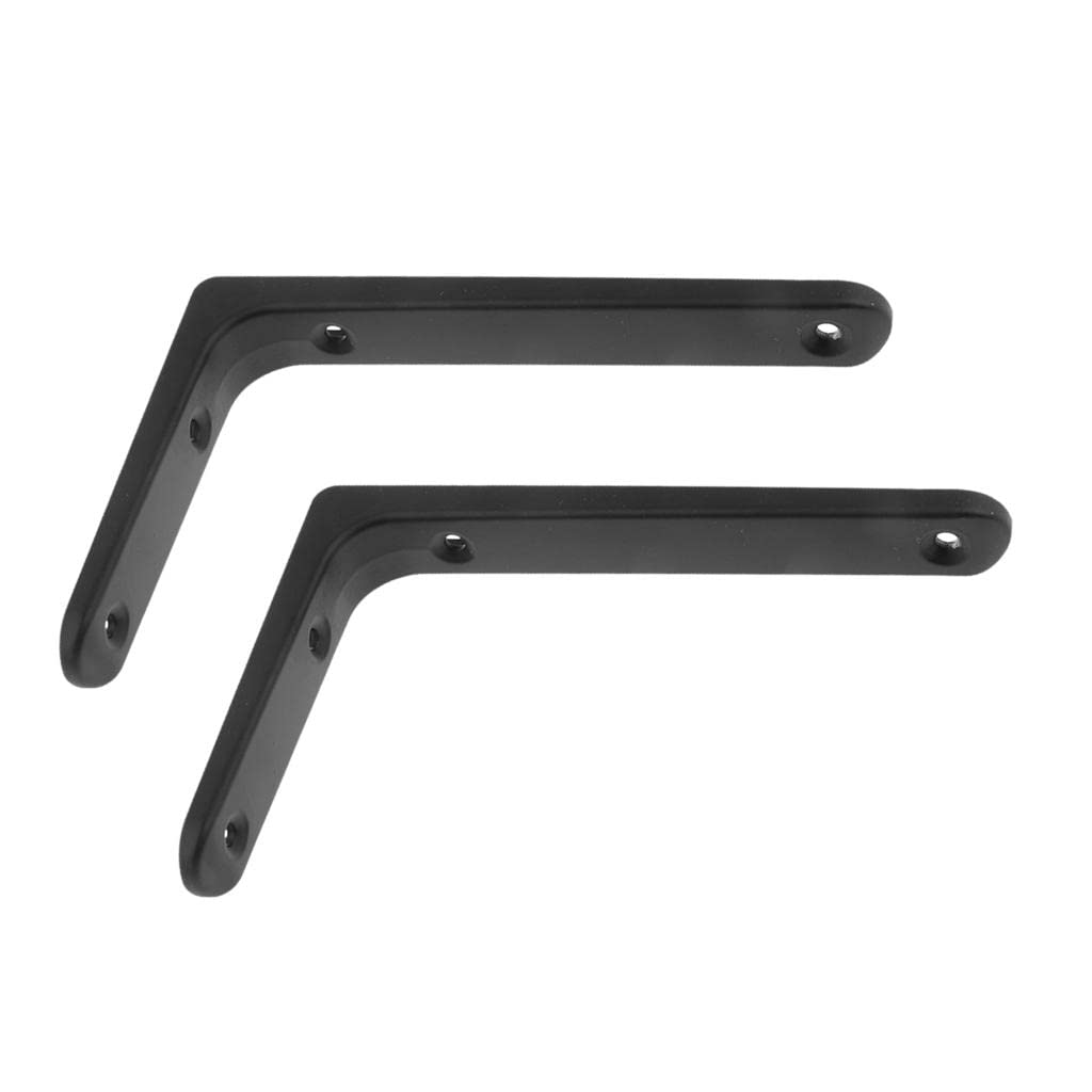 Flameer 2X Heavy Duty Wall Mount Shelves Brackets - Black Metal Corner Shelf Supports (10x15cm) for Kitchen, Bathroom, Garage & Home Organization Storage