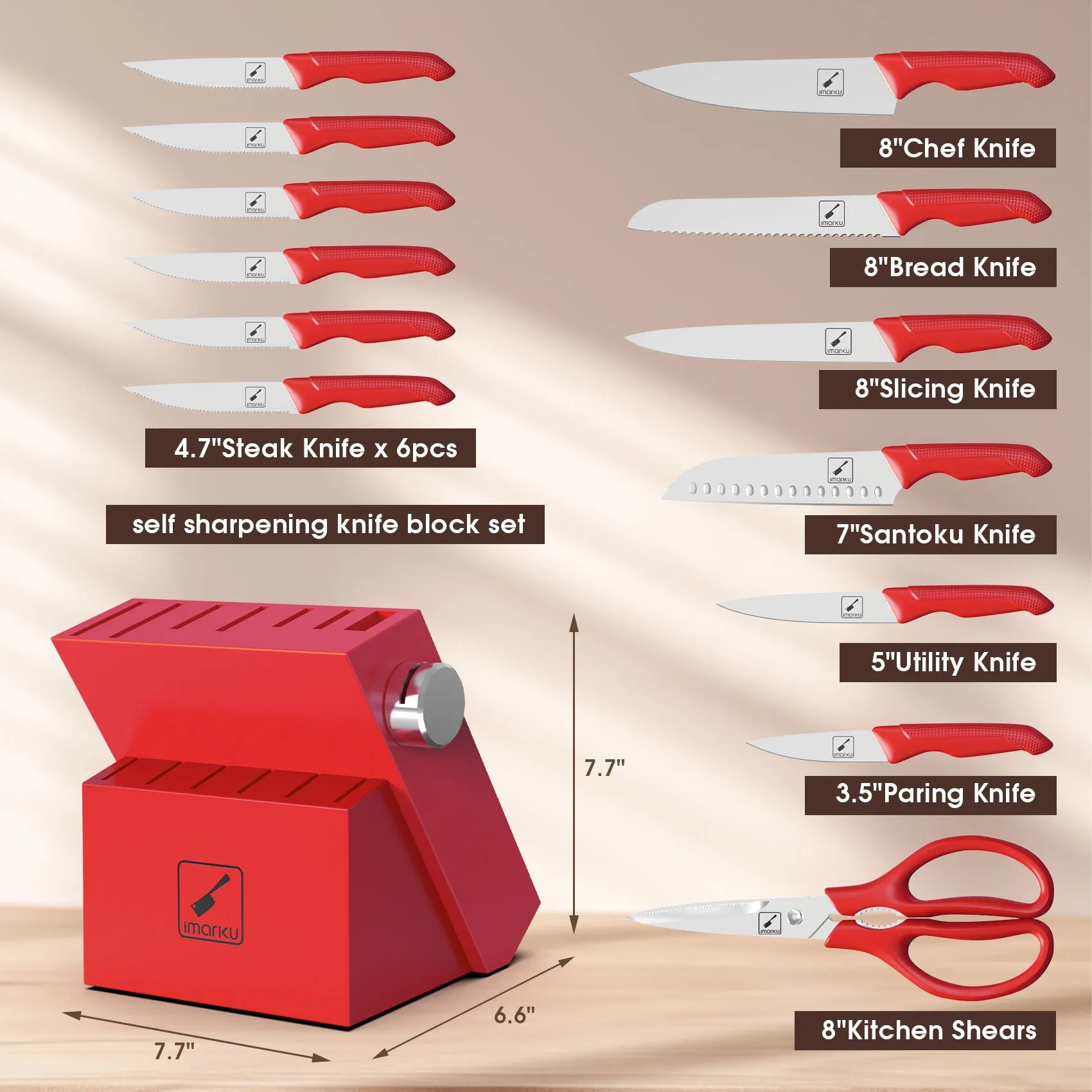 Premium 6-Piece Red Knife Set with Sharp Stainless Steel Blades & Ergonomic PP Handles - Perfect for Kitchen, Camping, BBQ, and Outdoor Cooking