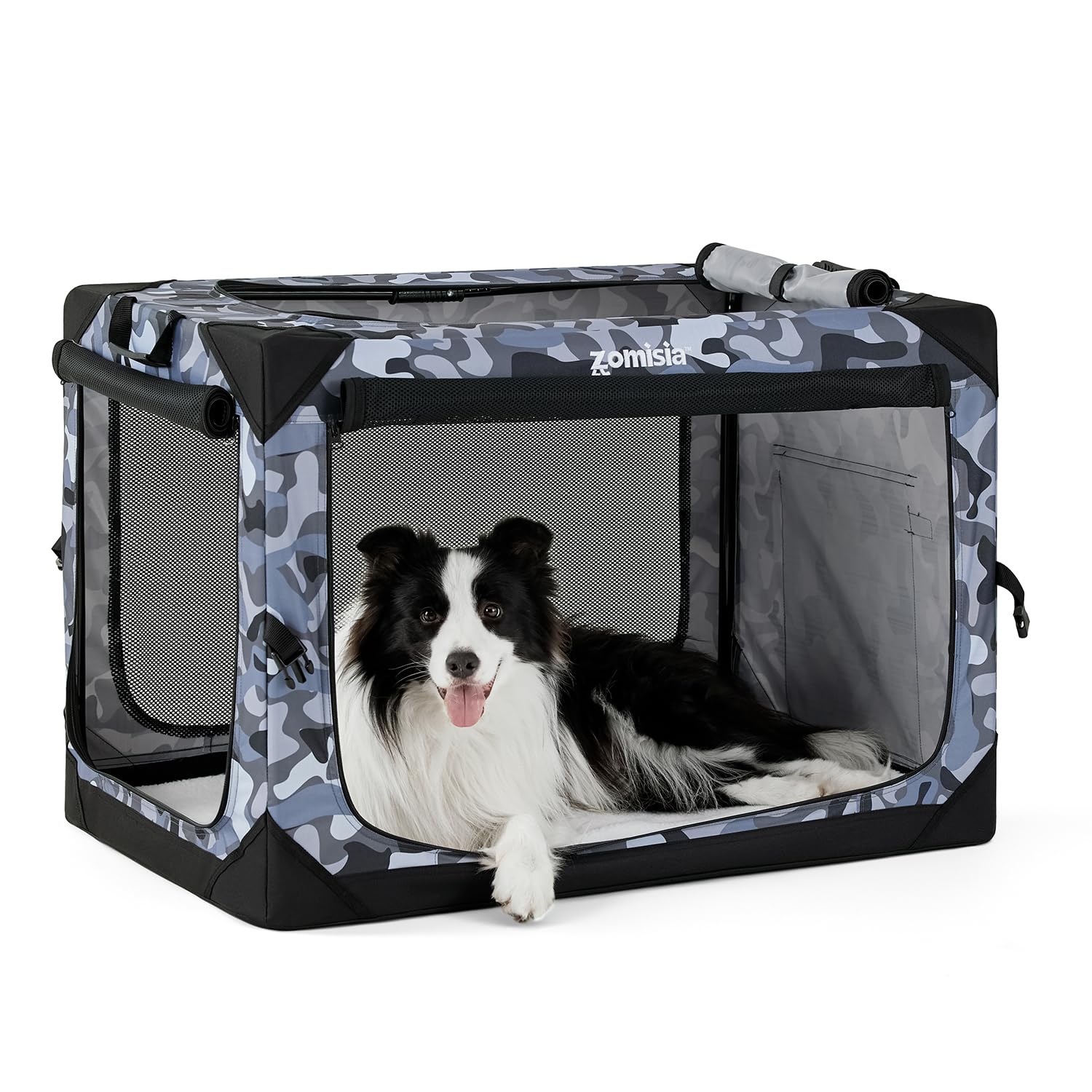 Collapsible Dog Crate 36 Inch for Large Dogs - Portable Soft-Sided Travel Kennel with Breathable Mesh Windows | Foldable Indoor Outdoor Pet Crate in Camo | Perfect for Camping, Road Trips & Home Use