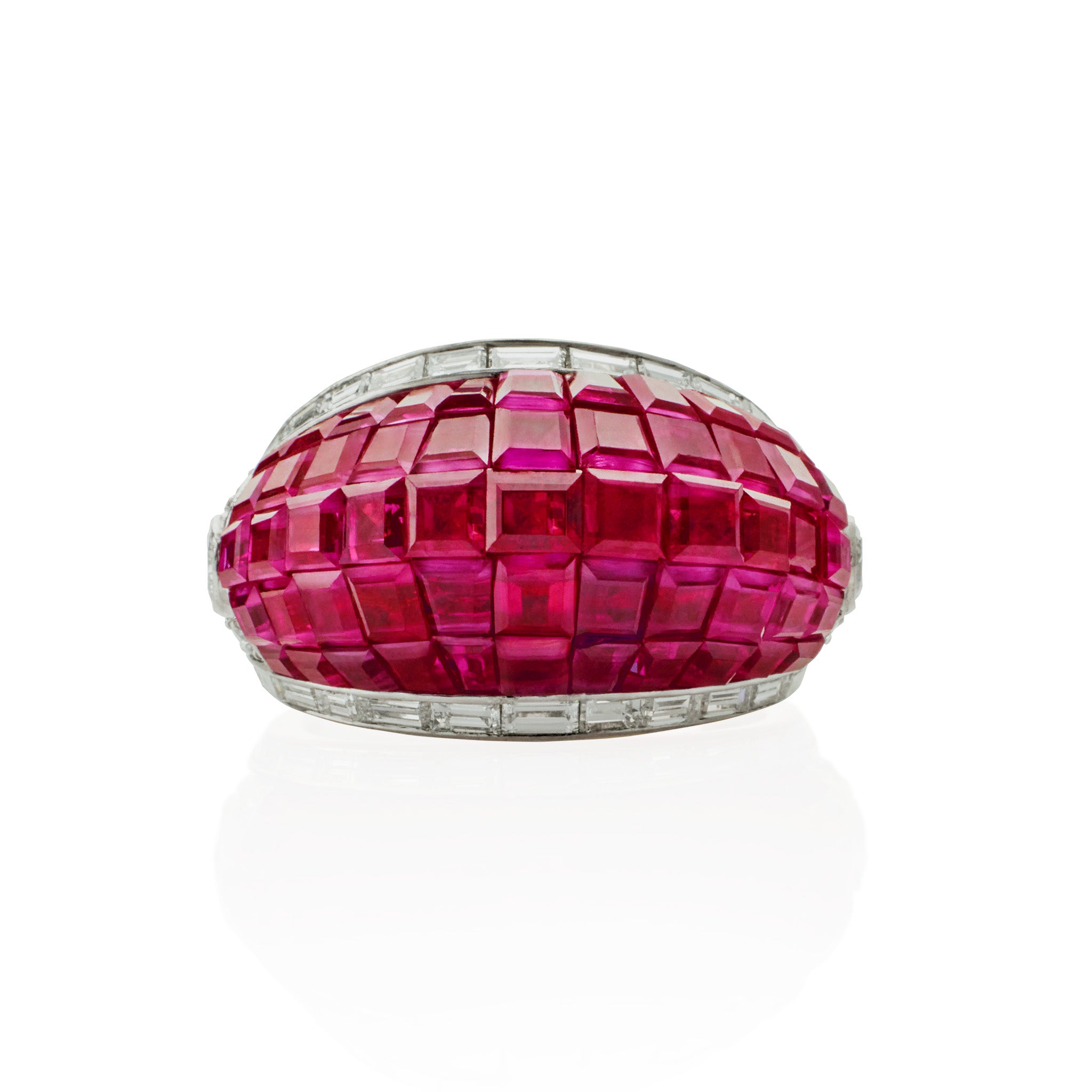 Exquisite French Invisibly Set Ruby and Diamond Bombé Ring for Women | Elegant Wedding, Engagement & Anniversary Jewelry Gift