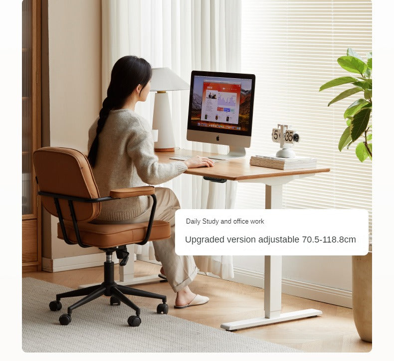 Premium Solid Oak & Black Walnut Electric Height Adjustable Standing Desk - Ergonomic Home Office Workstation for Remote Work & Study