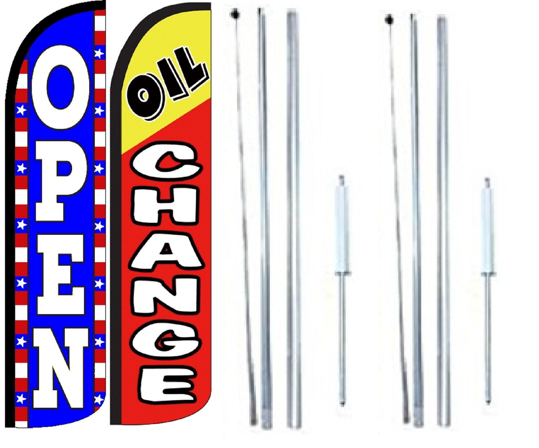 OnPoint Wares OPEN OIL CHANGE King Flag Sign with Complete Hybrid Pole Set - 2 Pack for Auto Repair Shops & Car Dealerships