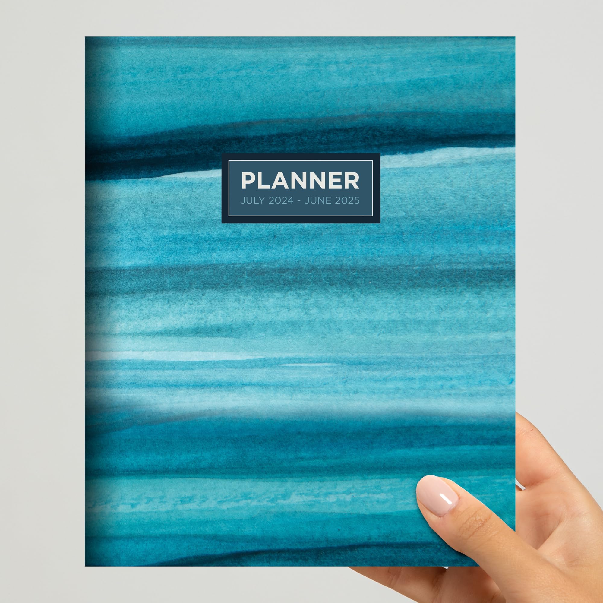 July 2024 - June 2025 Blue Watercolor Monthly Planner - 8.5