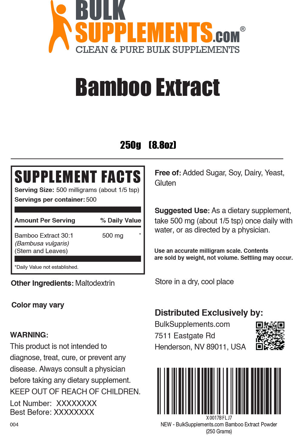 Organic Bamboo Extract Powder for Skin & Hair Care - Natural Anti-Aging Supplement for Women & Men - Use in Smoothies, Tea & DIY Beauty Recipes