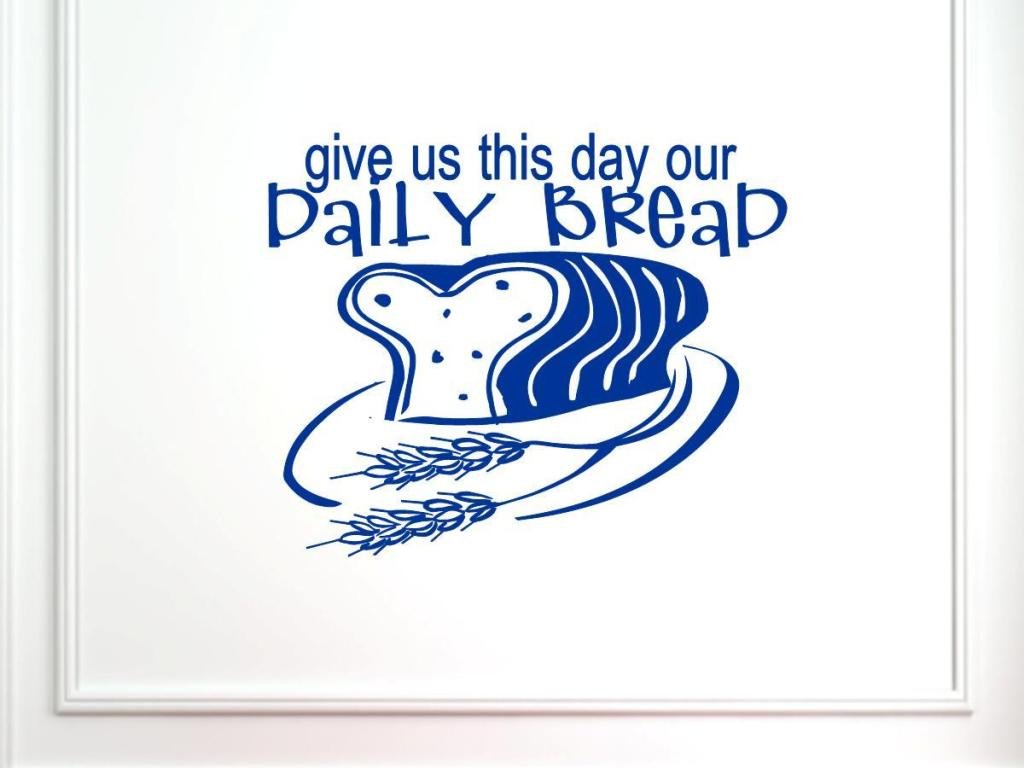 Vinyl Wall Decal - 'Give Us This Day Our Daily Bread' Bible Verse Quote - Glossy Blue Home Decor (22