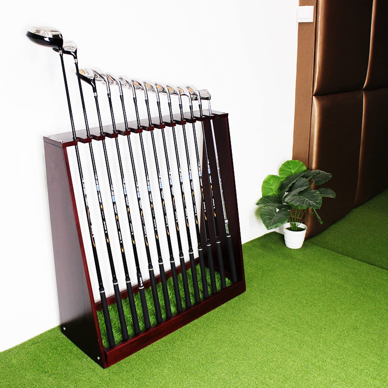 LXFA 13-Hole Wooden Golf Club Organizer Stand | Golf Putter & Shaft Holder for Indoor & Outdoor Use | Retro Golf Equipment Storage Shelf | Perfect for Home, Office & Golf Course