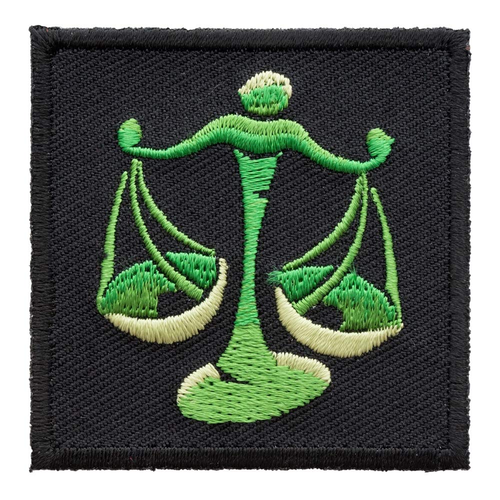 Zodiac Libra Green Balancing Scales Iron-On Patch - Astrology Sign Embroidered Patch for DIY Clothing, Jackets, Bags - Perfect for Halloween Costumes & Gifts