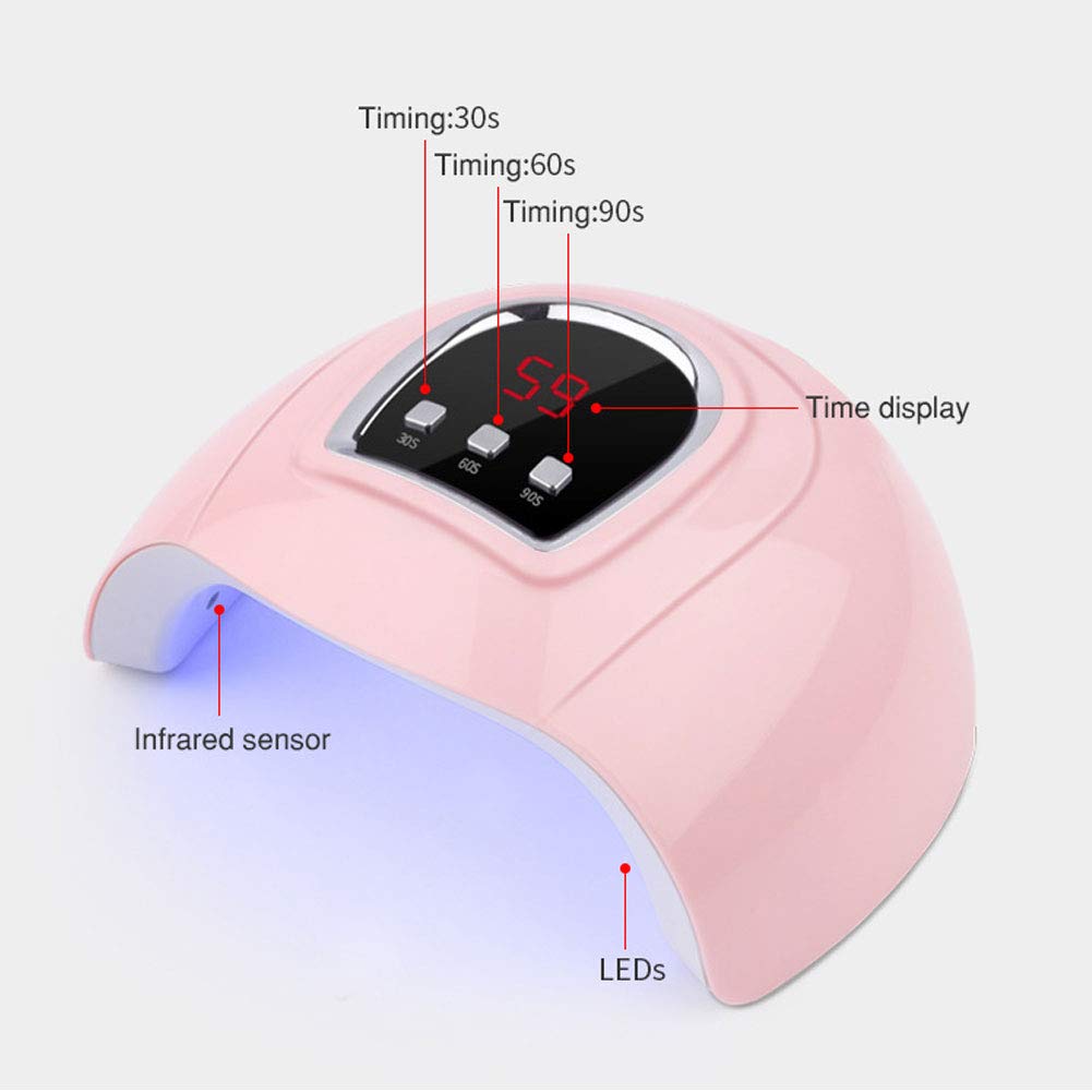 54W LED Nail Dryer Lamp - Professional Gel Polish Curing Light with 18 LED Chips, USB Powered, 30s/60s/90s Timer for Home & Salon Use - Pink Tabletop Nail Art Equipment (Perfect for Manicures, Pedicures, Gel Extensions & Nail Art Curing)