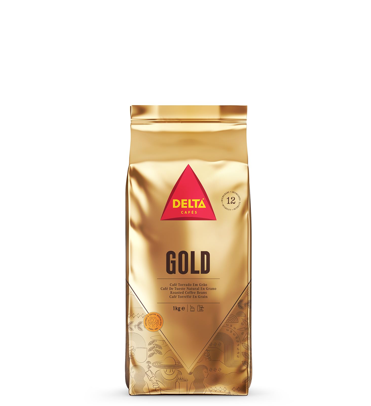 Delta Cafés Gold Whole Bean Coffee - Premium Naturally Roasted Espresso Beans, 2.2lb Bag | Rich Aroma & Bold Flavor for Home Brewing, Office Use & Gifts