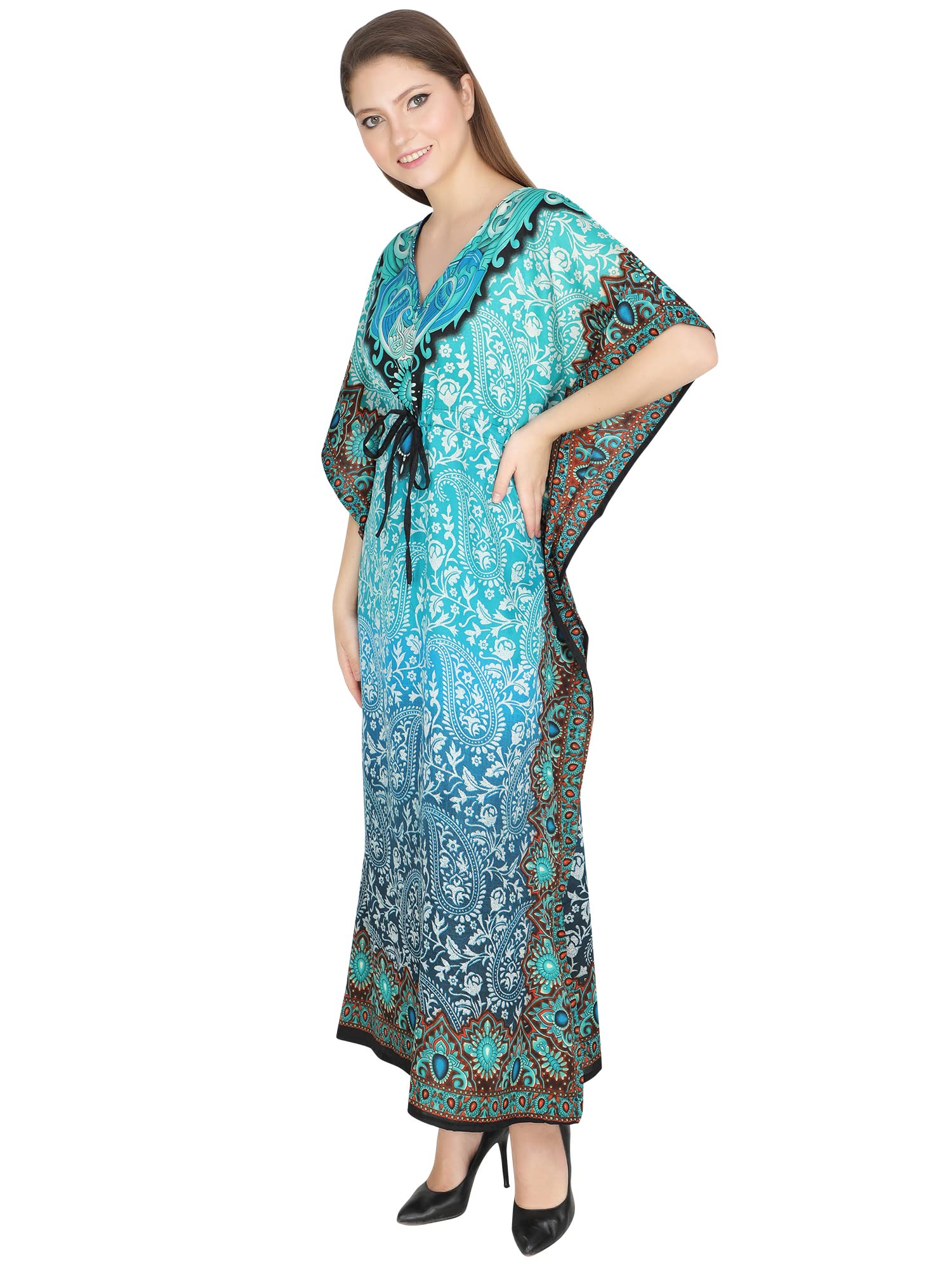 UKAL Women's Light Green Polyester Kaftan Long Cover Up Beach Dress - Flowy Summer Swim Coverup, Boho Maxi Dress for Pool, Vacation, Resort Wear & Beach Outfits