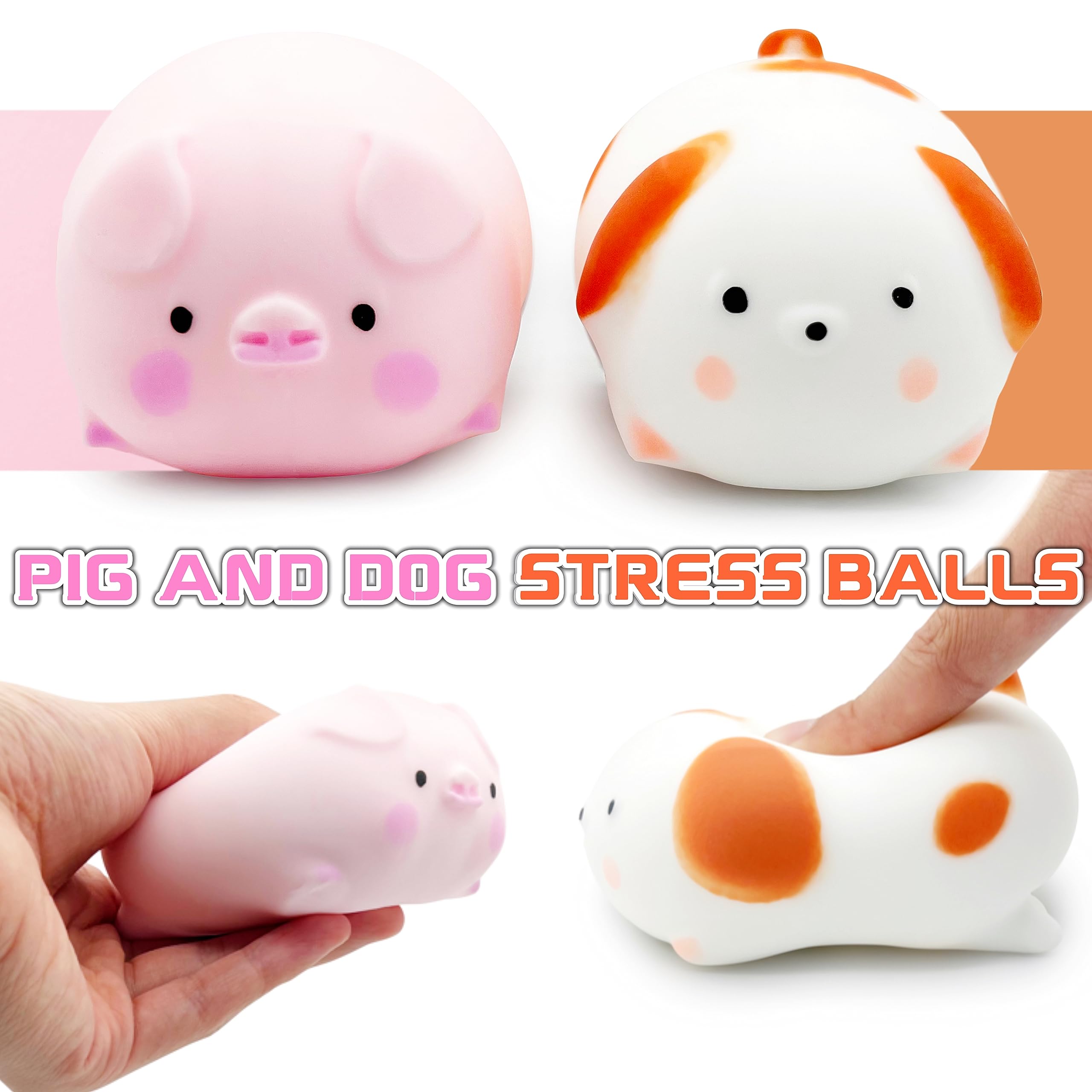 ZTATU Squishy Dog & Pig Stress Relief Balls for Kids - 2 Pack Sensory Fidget Toys for Anxiety, Autism & ADHD - Soft Squeeze Party Favors & Classroom Rewards - Perfect for Stress Relief, Focus & Sensory Play