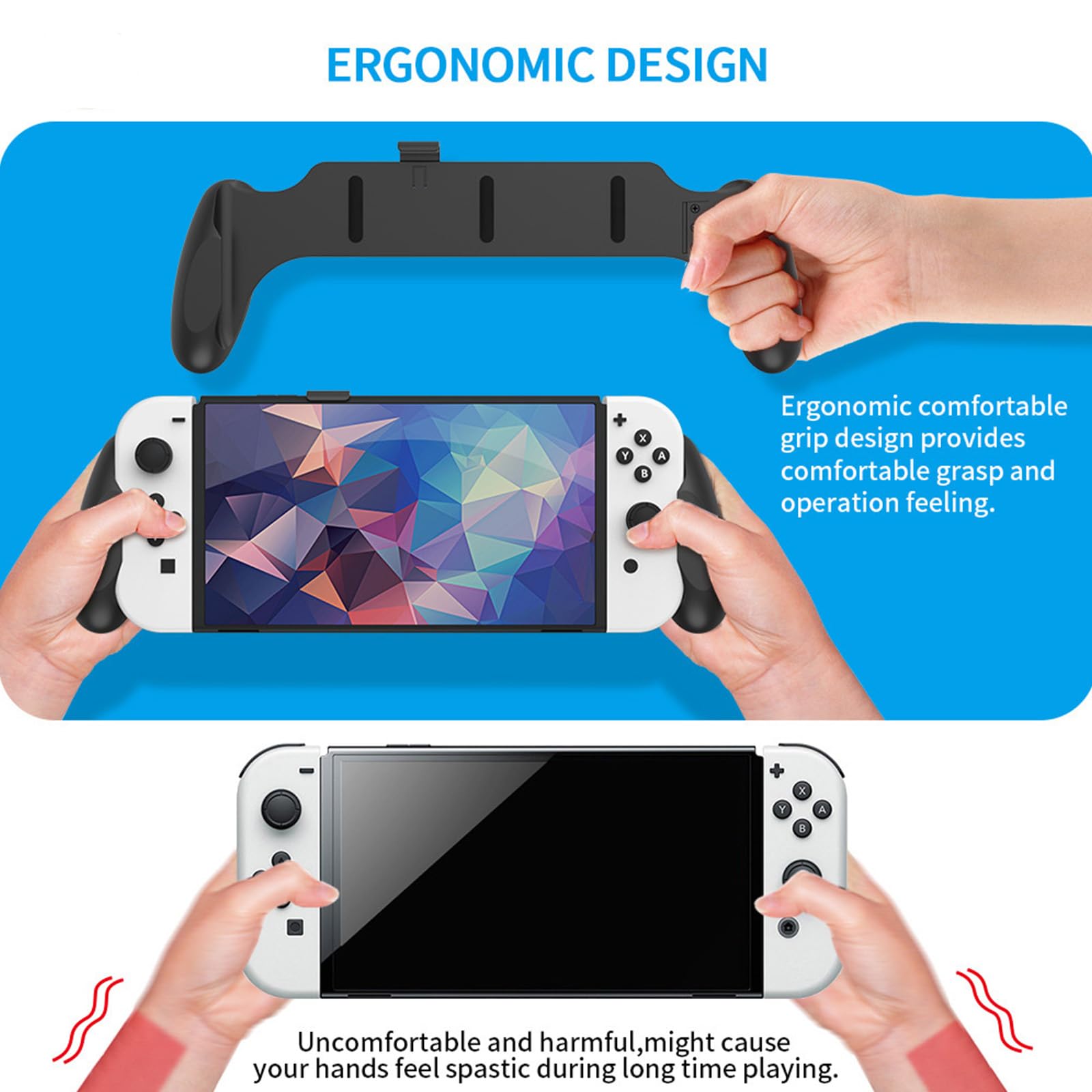 JDDWIN Ergonomic Hand Grip for Nintendo Switch OLED & Dockable Switch - Comfortable Gaming Controller with Specially Designed Handle for Extended Play Sessions - Perfect for Travel, Home Gaming & Multiplayer Sessions (Black)