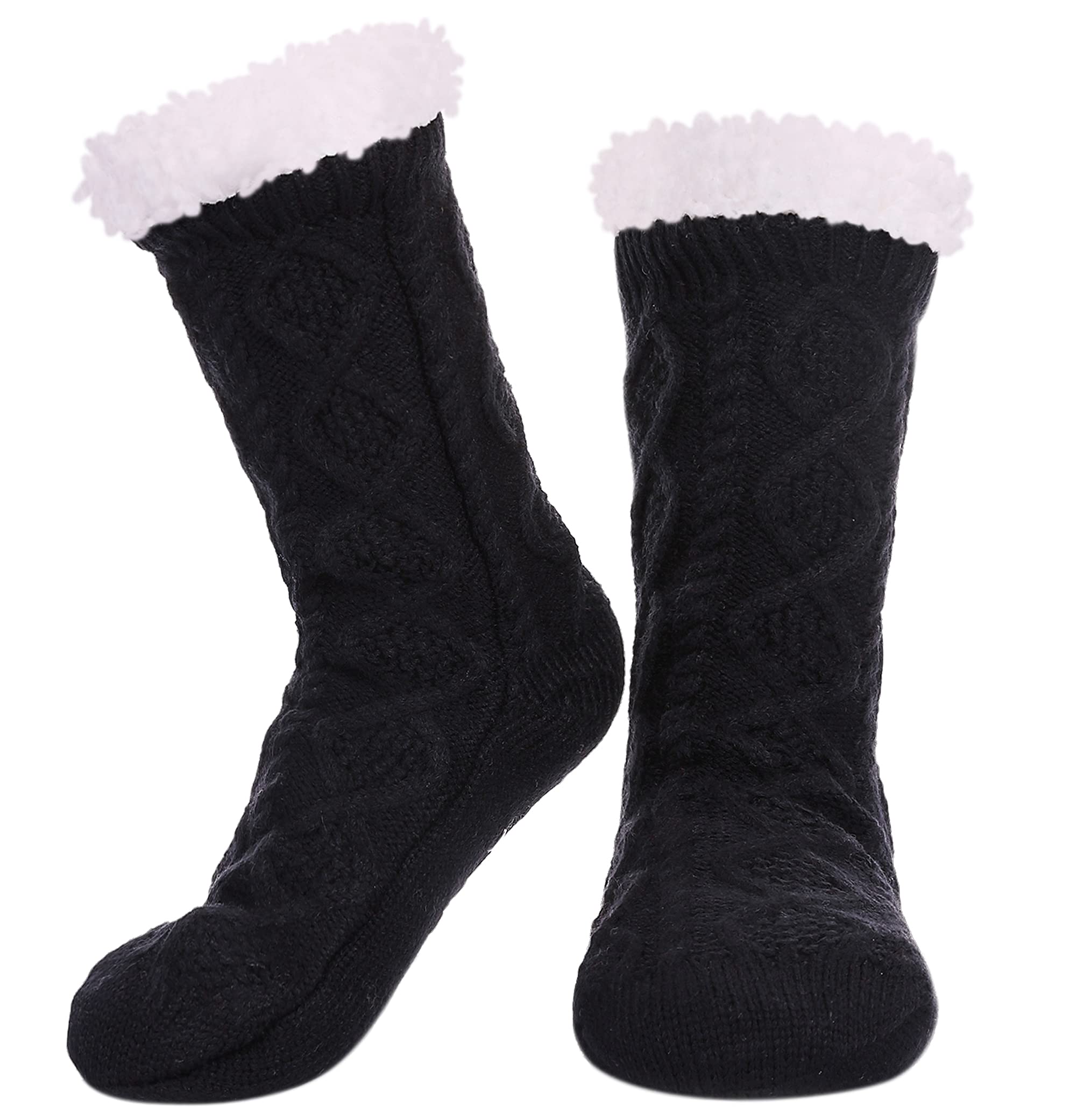 LINEMIN Women's Winter Warm Fleece Lined Slipper Socks - Cozy Soft Thick Fuzzy Non-Slip Indoor House Shoes for Christmas Gift, Lounge, Home & Office Comfort