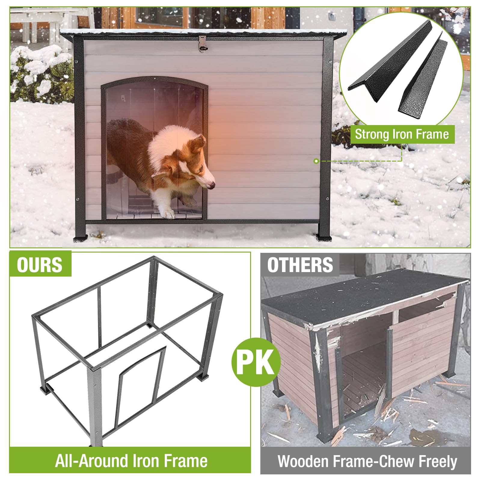 Heated Insulated Dog House for Winter - Waterproof Outdoor Dog Kennel with Removable Liner | Perfect for Backyard, Patio & Cold Weather Protection