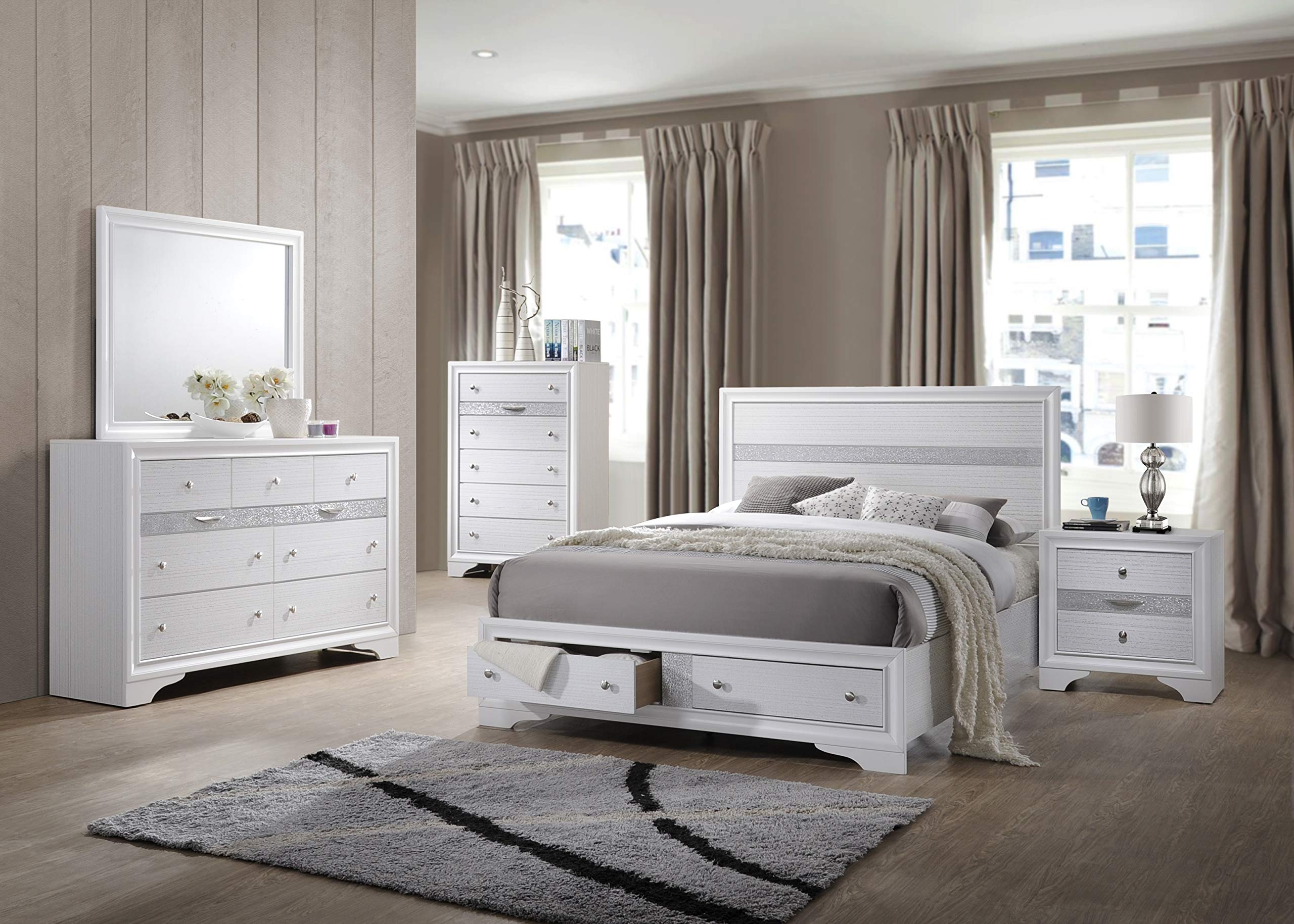 Kings Brand Furniture - 6-Piece Watson King Size Bedroom Set with Bed, Dresser, Mirror, Chest & 2 Night Stands | Modern Bedroom Furniture for Master Suite & Guest Room