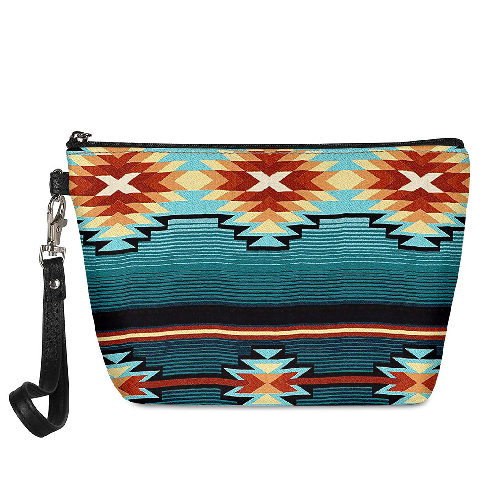 Southwest Native American Aztec Print Cosmetic Bag - Waterproof Makeup Pouch with Zipper for Travel, Toiletries & Daily Use | Perfect for Gym, Beach & Vacation Essentials