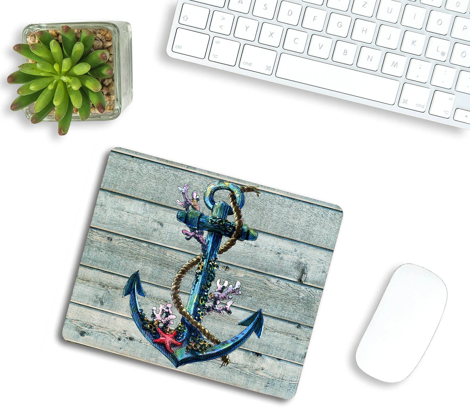 Rustic Wood Plank Nautical Theme Mouse Pad - Non-Slip Rubber Base Desk Mat for Office & Laptop (9.5