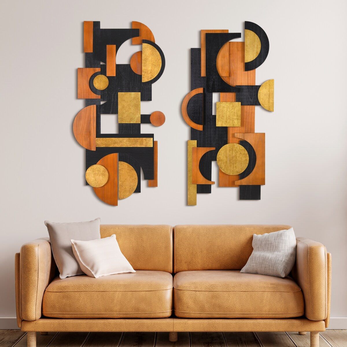 Handmade Amber Embraces I & II Dimensional Solid Wood Wall Art - Unique Home Decor for Living Room, Bedroom & Office