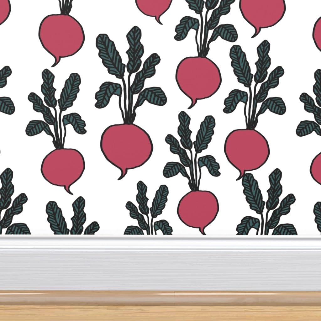 Commercial Grade Spoonflower Wallpaper 27ft x 2ft - Beets Burgundy Vegetables Food Pattern | Peel & Stick Traditional Wallpaper for Kitchen, Dining Room, Cafe Decor