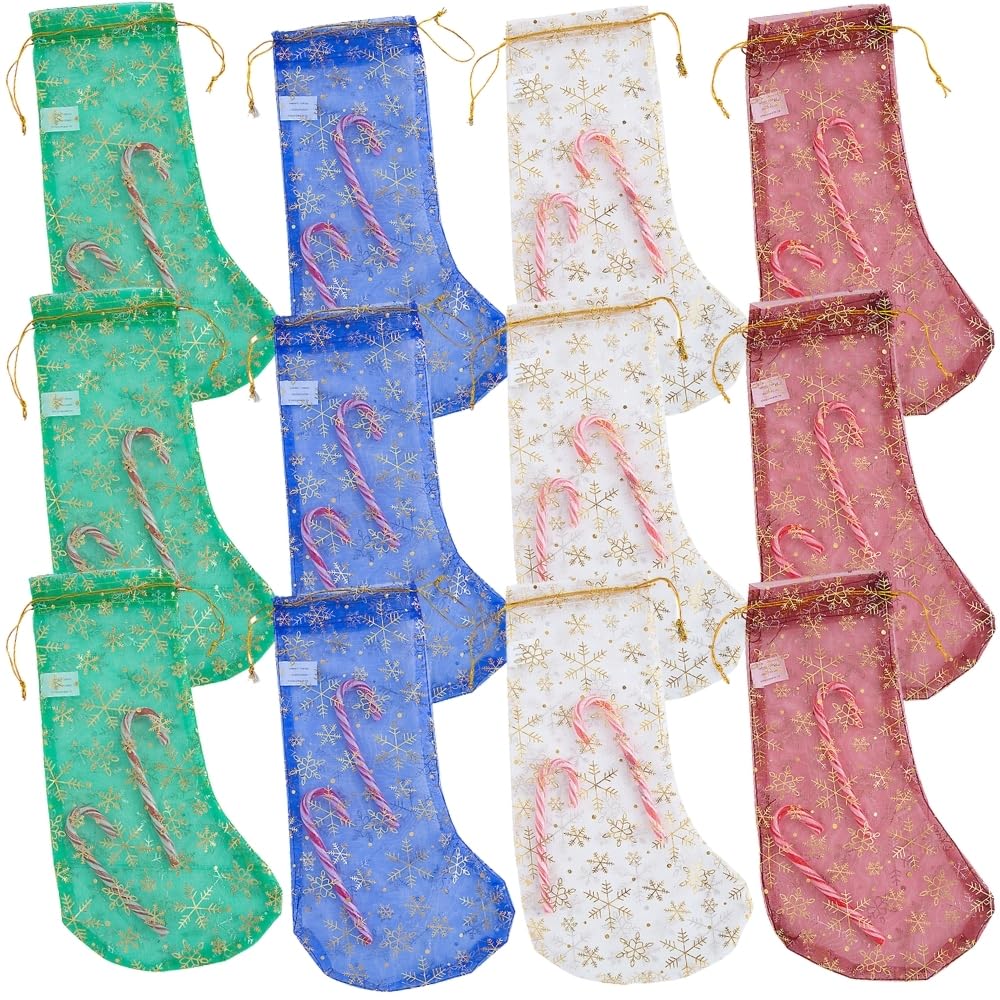 Fun Express Sheer Snowflake Stockings - 12 Pack Christmas Party Decorations for Holiday Home Decor, Tree Ornaments & Festive Gift Wrapping