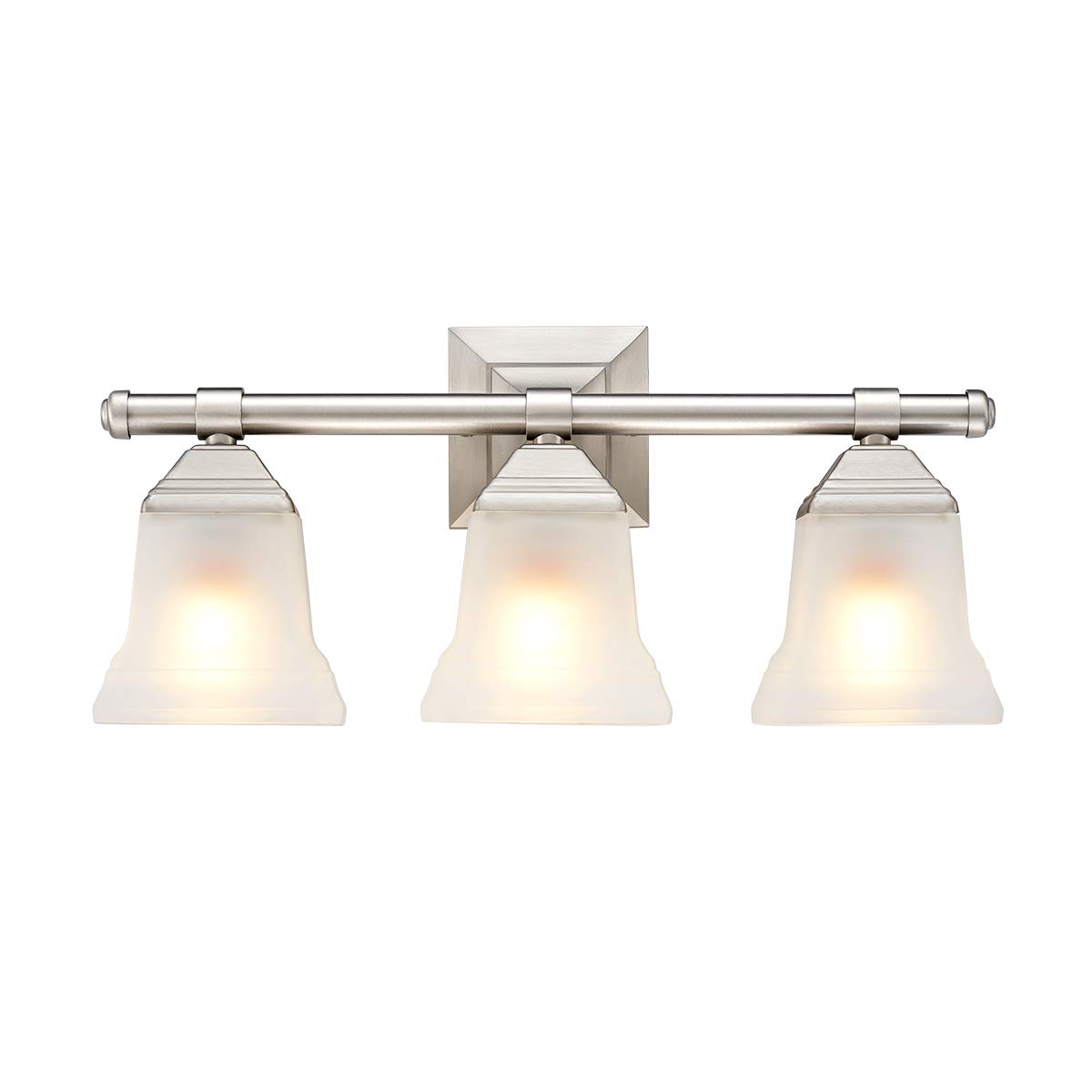 3-Light Brushed Nickel Bathroom Vanity Light Fixture with Frosted Milk Glass Shades - Modern Bathroom Lighting for Vanity Mirror, Powder Room & Master Bath Decor