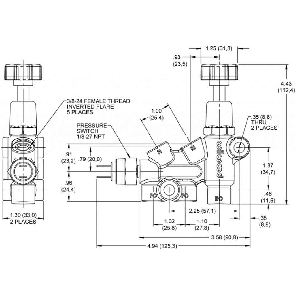 Wilwood Proportioning Valve - Adjustable Knob 3/8-24 IF Combo with Switch for Brake System | Perfect for Racing, Off-Road & Performance Vehicle Upgrades