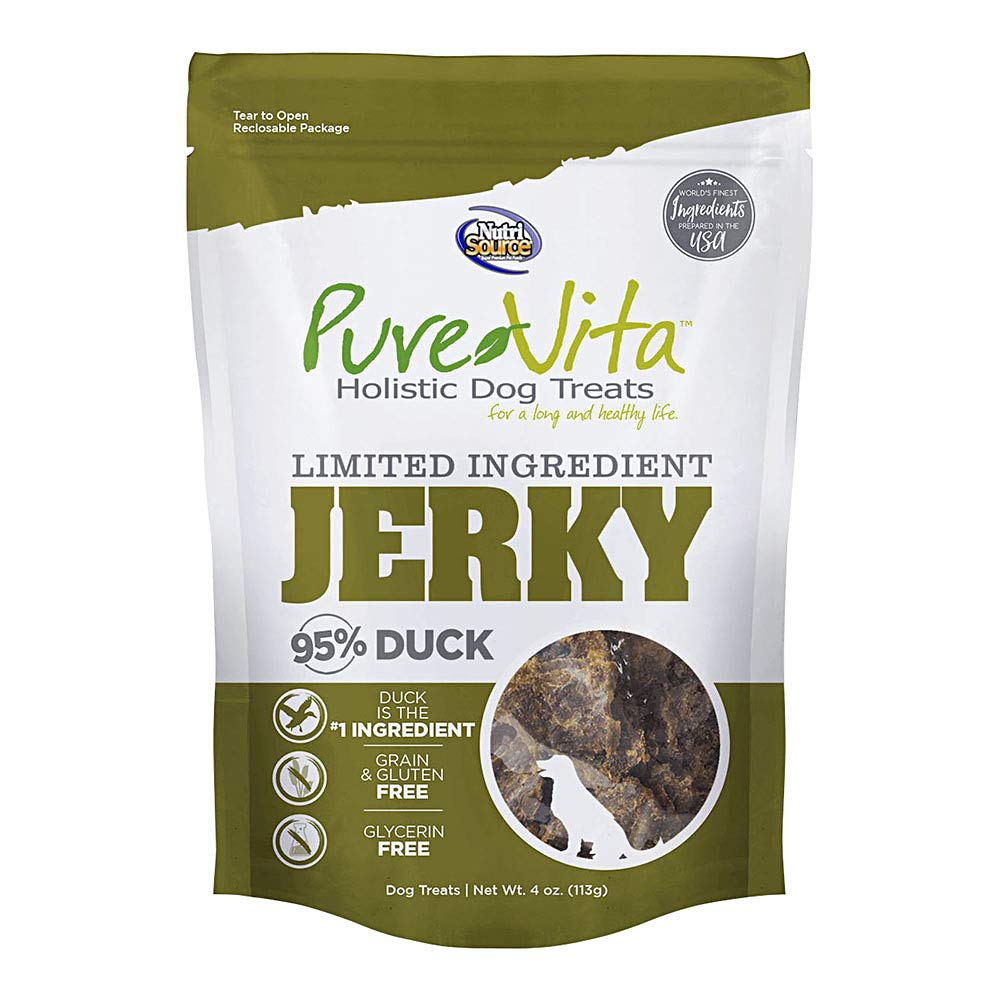 Nutri Source Limited Ingredient Duck Jerky Dog Treats - 4 oz | Grain-Free, Hypoallergenic Snacks for Dogs with Sensitive Stomachs | Perfect for Training, Rewards & On-the-Go Treats