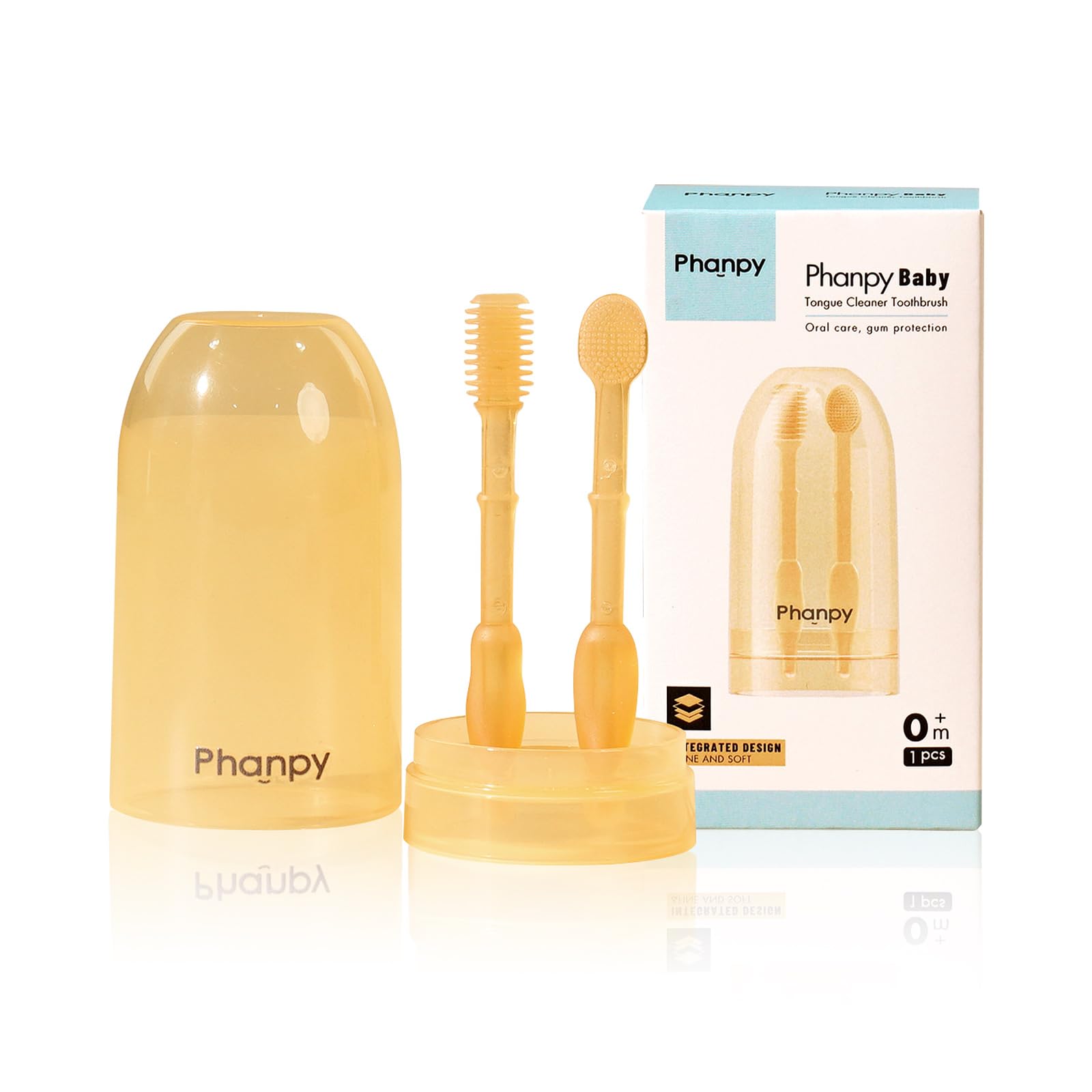 Phanpy Silicone Baby Toothbrush & Tongue Cleaner for Newborns 0-12 Months - Gentle Infant Oral Care Set for First Teeth Cleaning - Perfect for Daily Baby Mouth Hygiene at Home or Travel