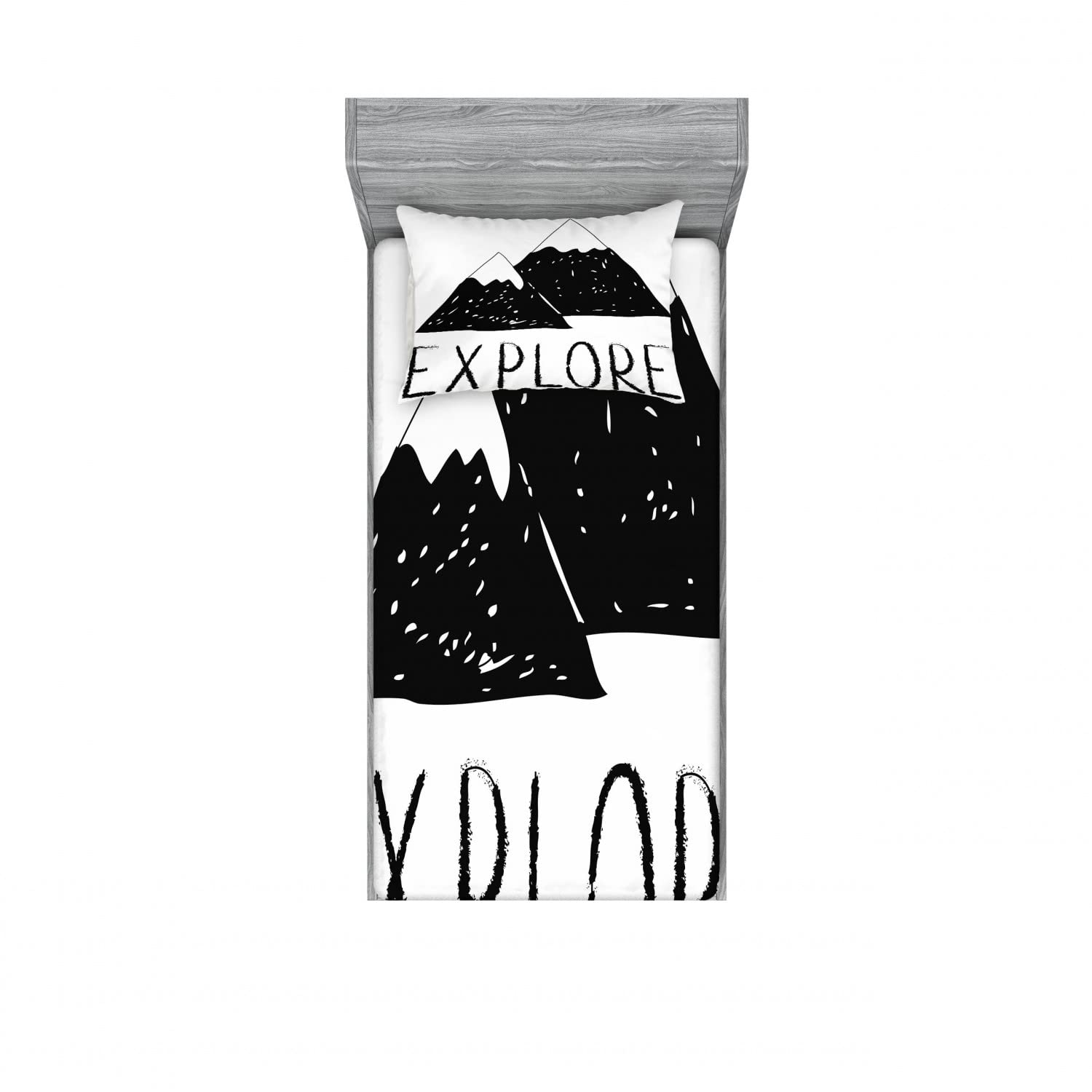 Ambesonne Adventure 2-Pack Twin Fitted Sheet & Pillow Sham Set - Wild Forest Print Black & White Bedding Decor (4-Piece Set) - Perfect for Kids Rooms, Camping Themed Bedrooms & Nature Lovers